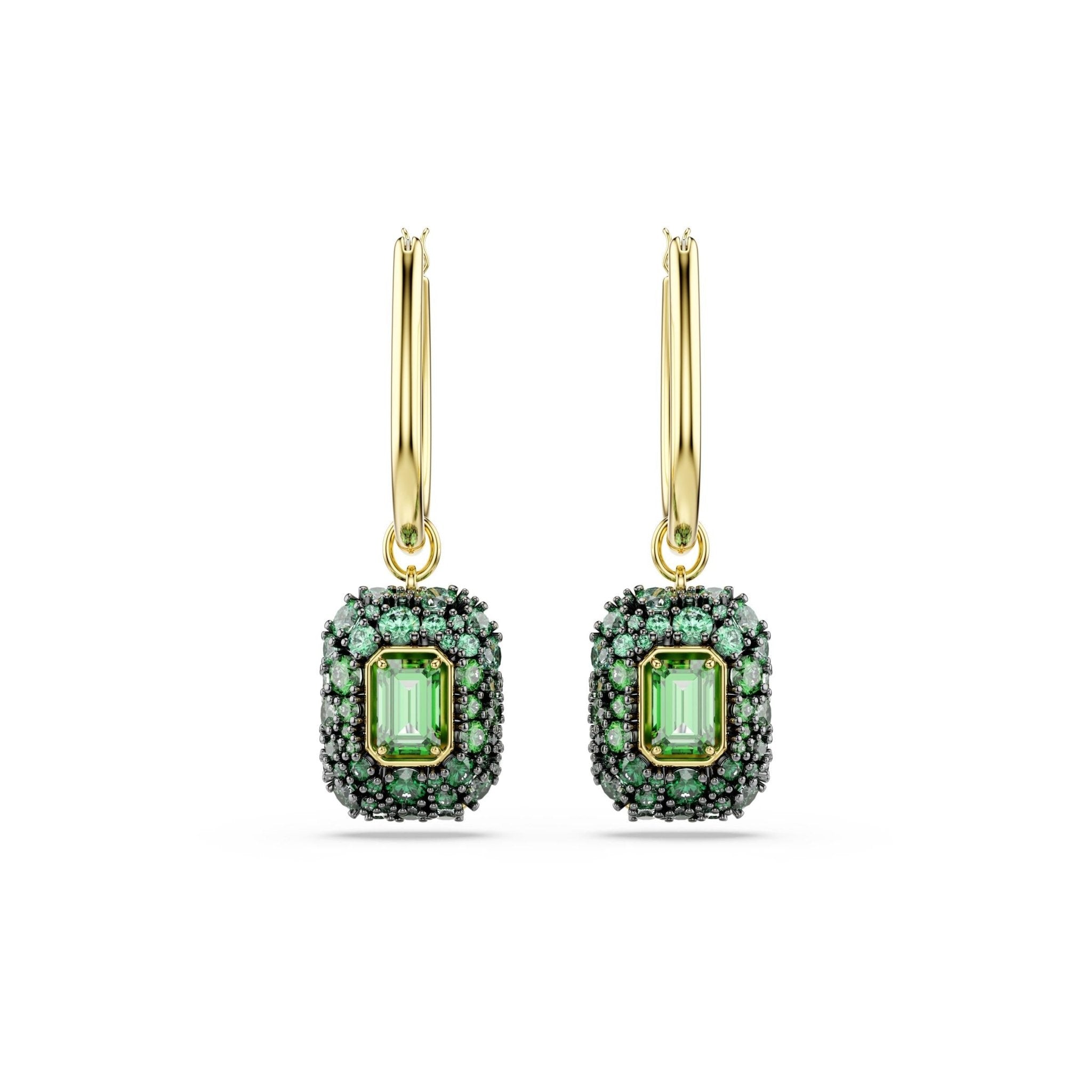 Sublima drop earrings, Octagon cut, Green, 18K gold finish -Swarovski