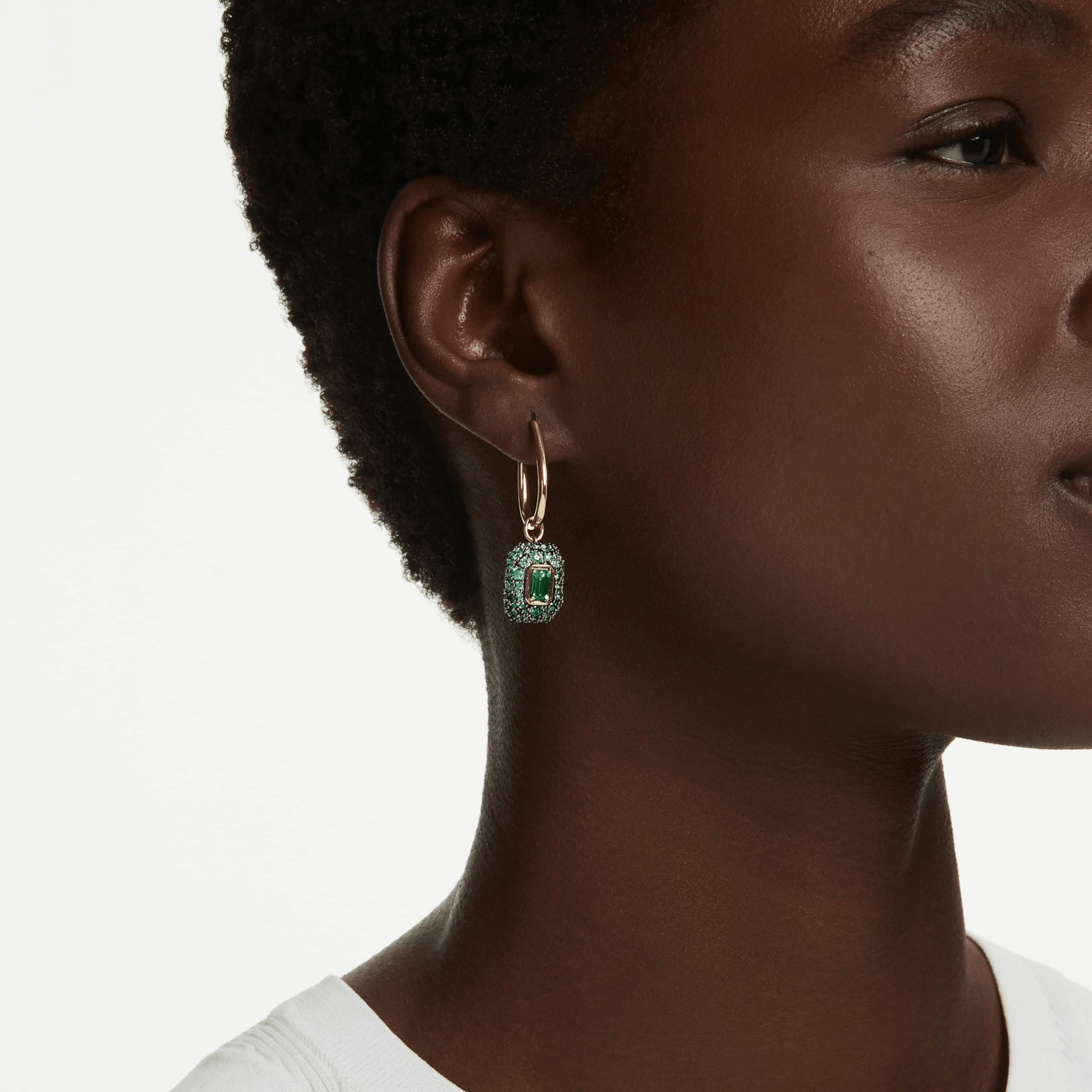 Sublima drop earrings, Octagon cut, Green, 18K gold finish -Swarovski