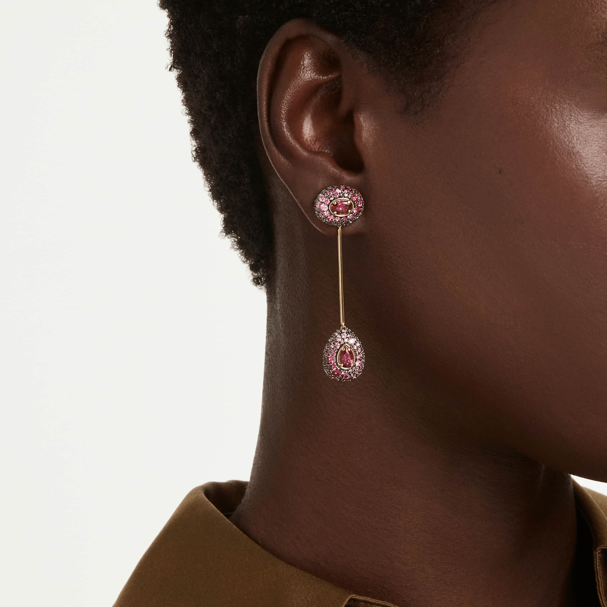 Sublima drop earrings, Pear cut, Red, 18K gold finish -Swarovski