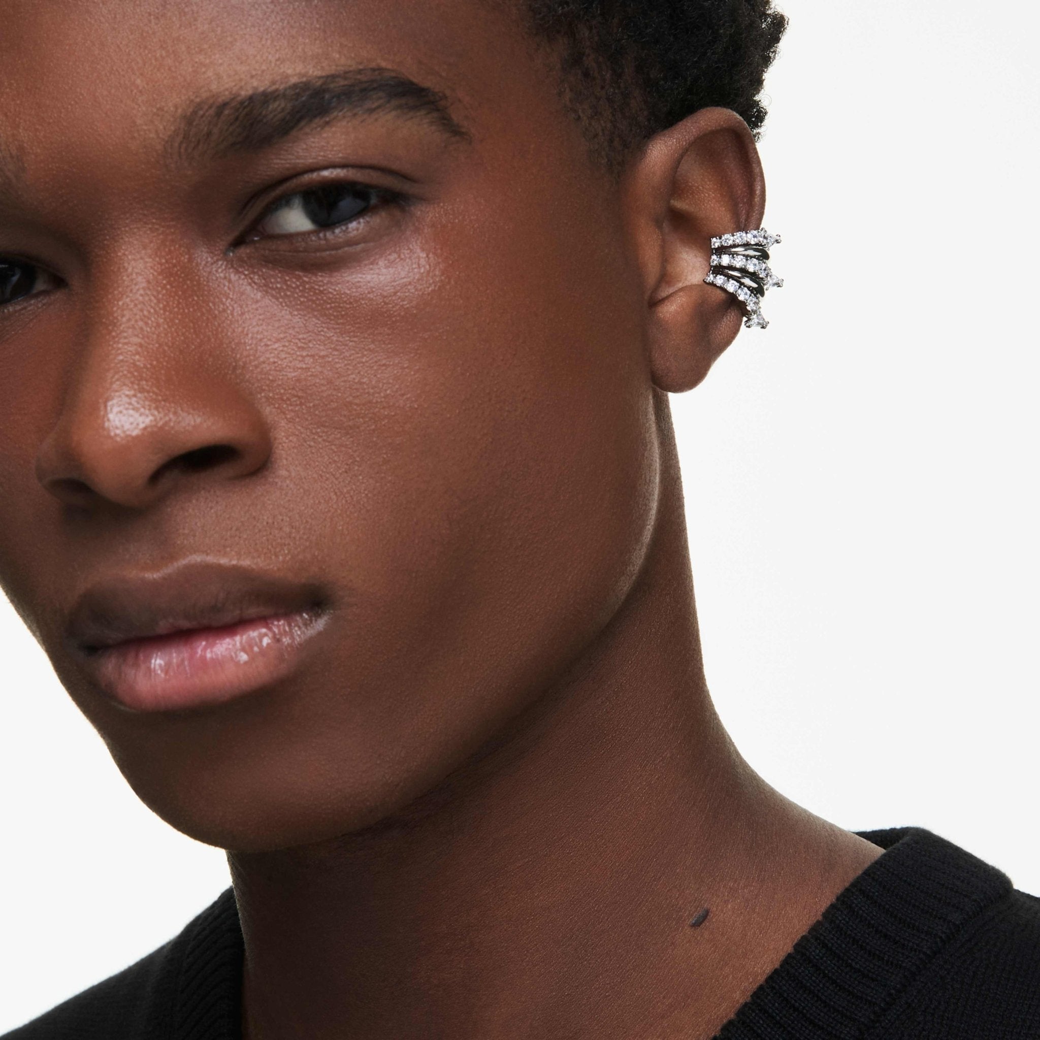 Sublima ear cuffs White, Ruthenium plated -Swarovski