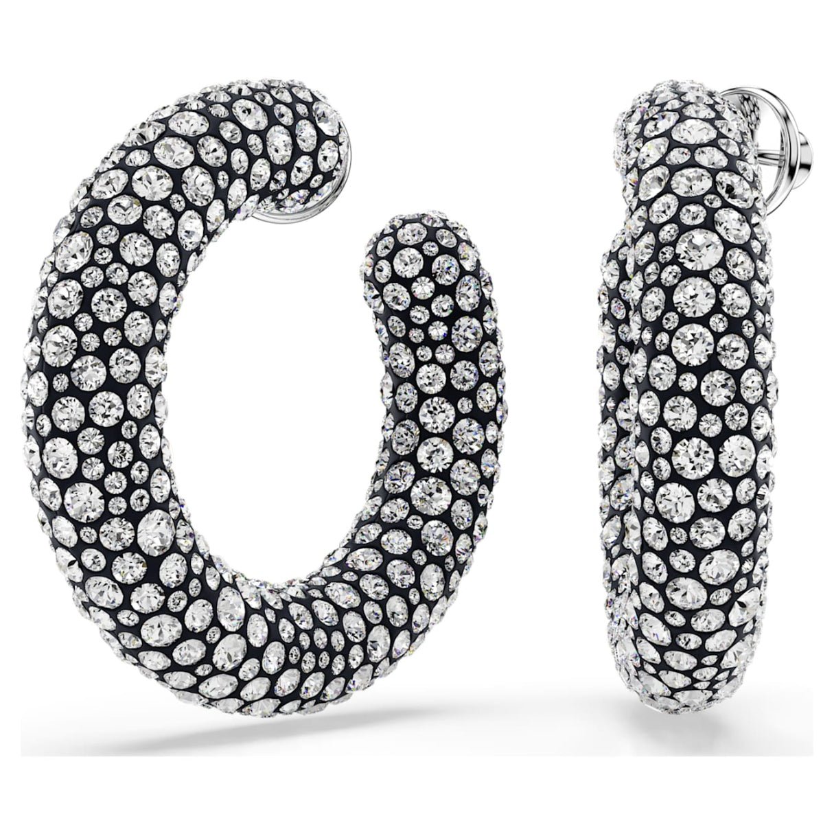 Sublima hoop earrings Mixed round cuts, White, Rhodium plated -Swarovski