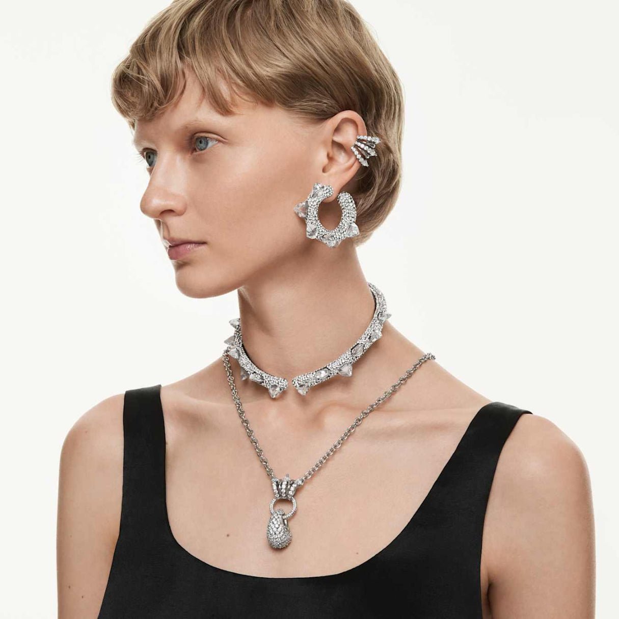 Sublima pendant Mixed cuts, White, Ruthenium plated -Swarovski
