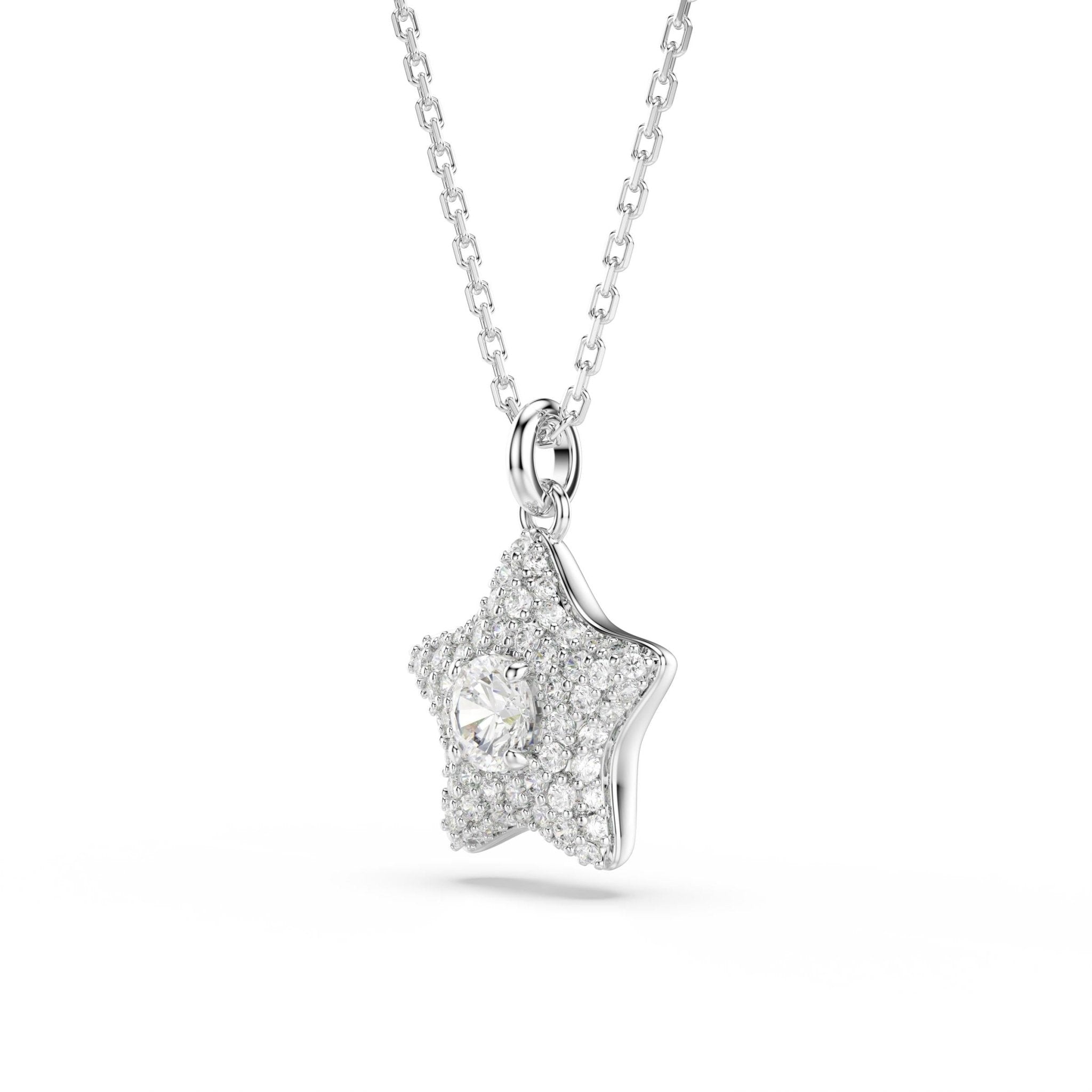 Sublima pendant, Round cut, Star, White, Rhodium plated -Swarovski
