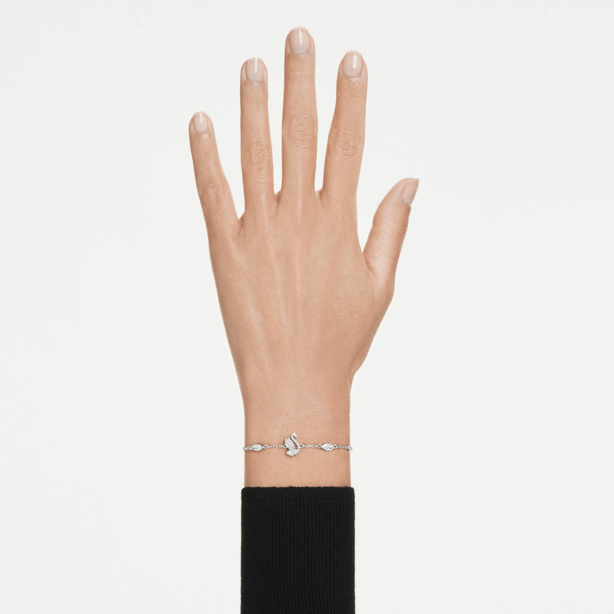 Swan bracelet, Mixed cuts, Swan, White, Rhodium plated -Swarovski