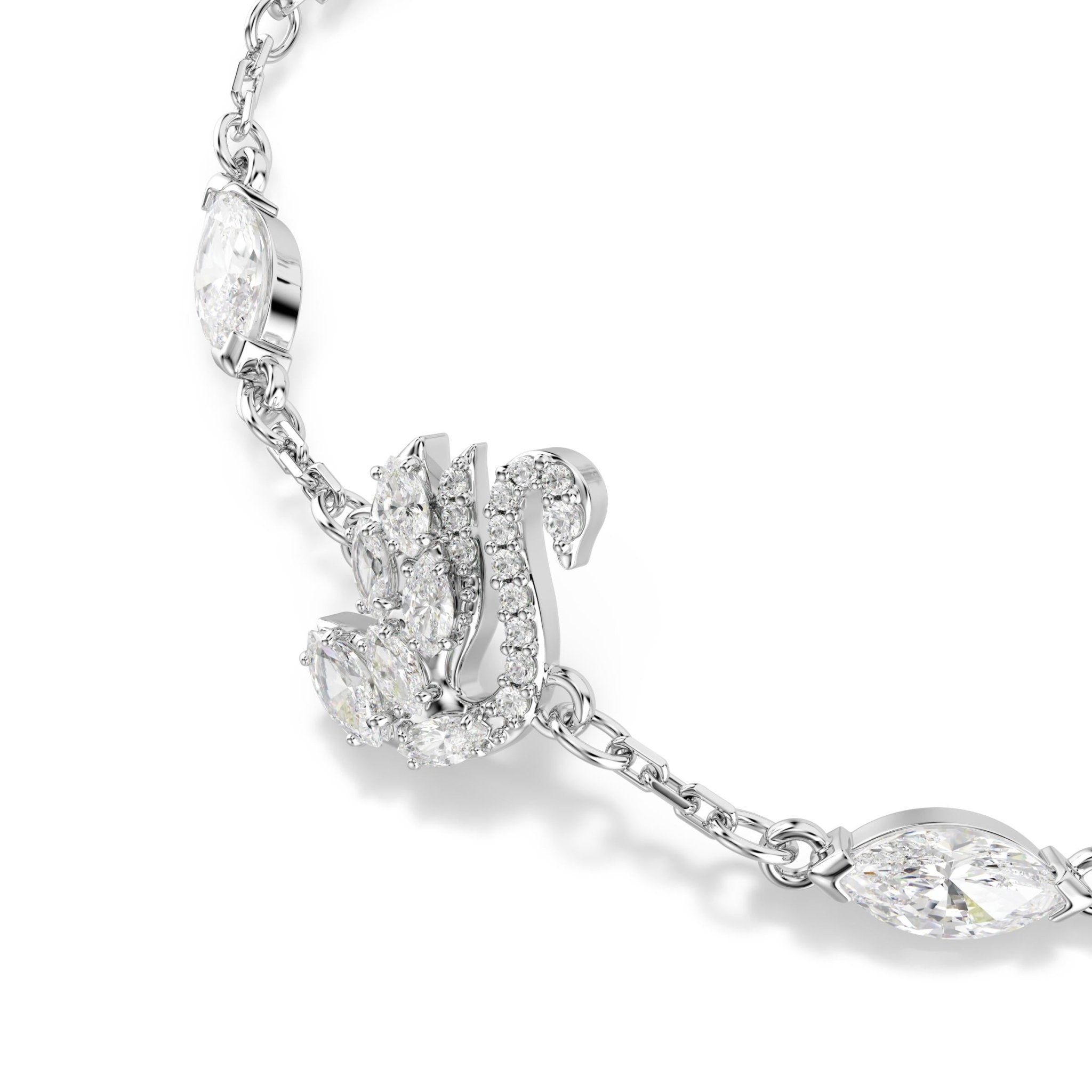 Swan bracelet, Mixed cuts, Swan, White, Rhodium plated -Swarovski
