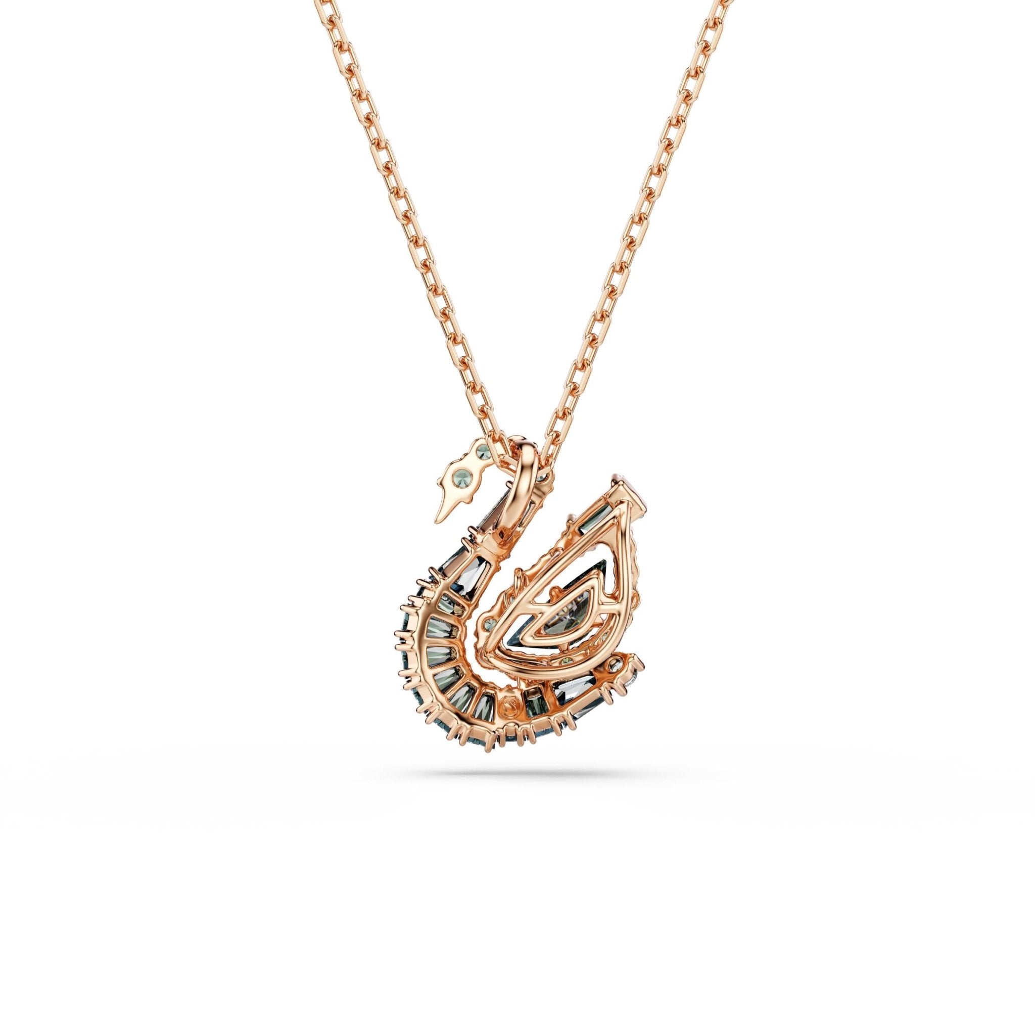 Swan pendant, Mixed cuts, Swan, Black, 18K rose gold finish -Swarovski