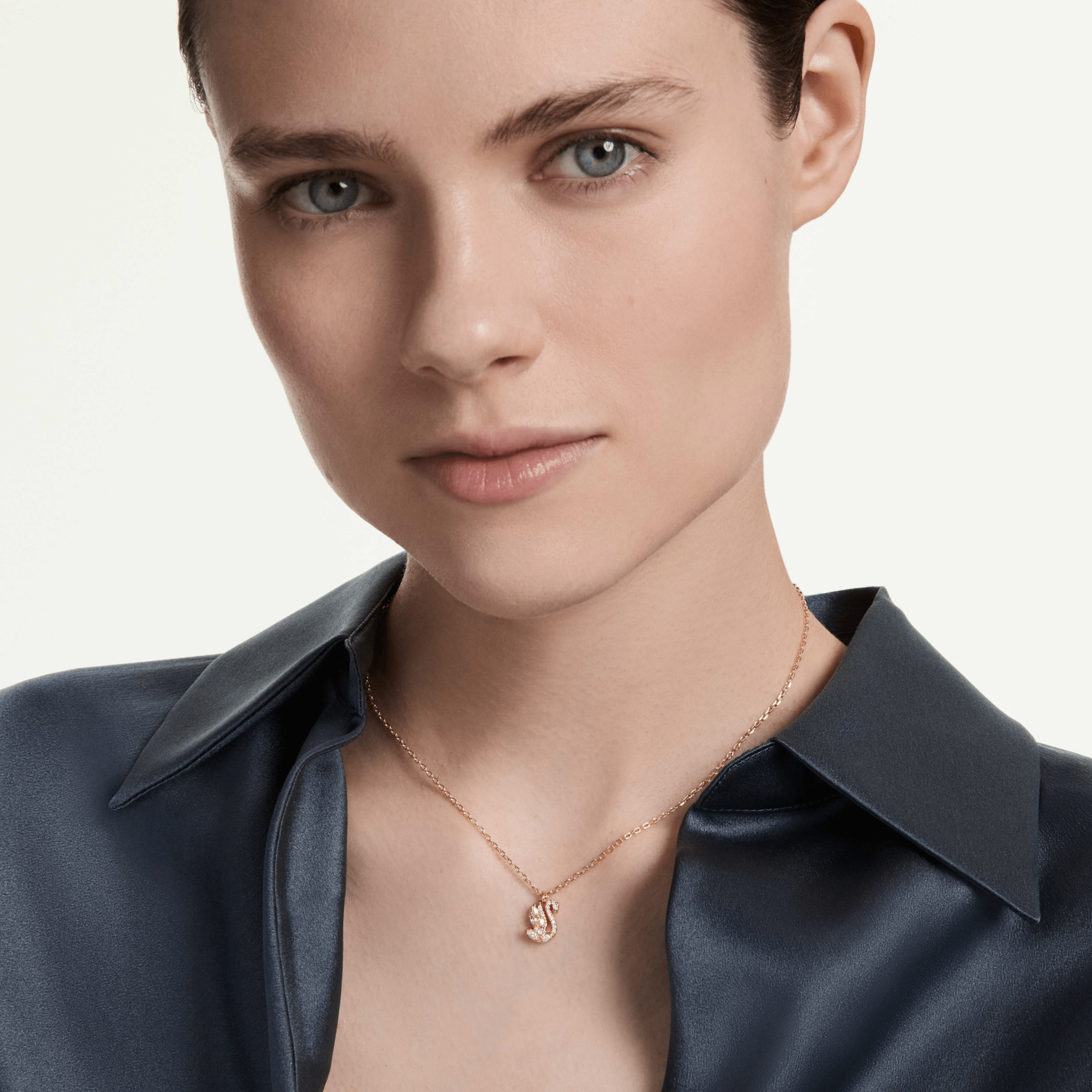 Swan pendant, Mixed cuts, Swan, White, 18K gold finish -Swarovski