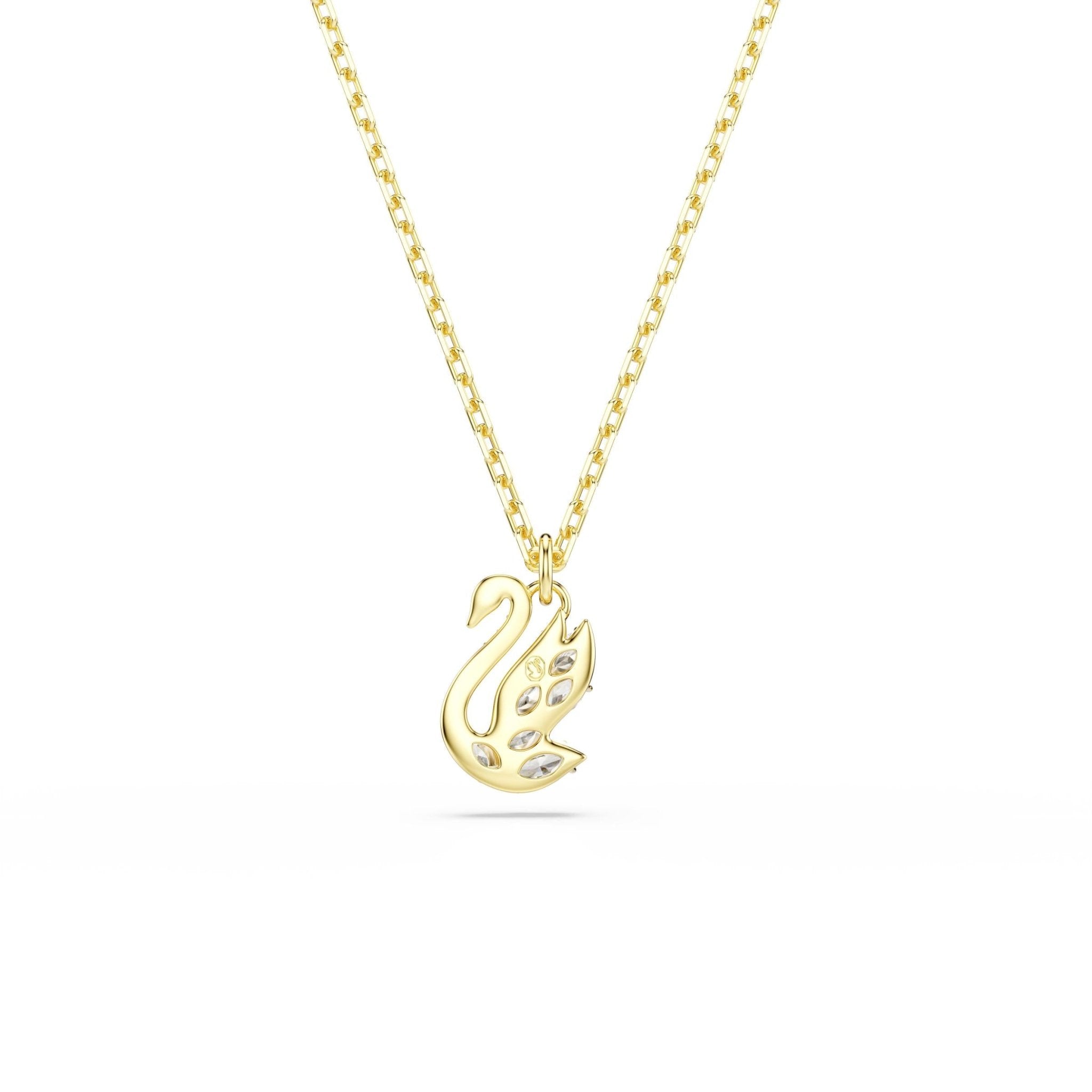 Swan pendant, Mixed cuts, Swan, White, 18K gold finish -Swarovski