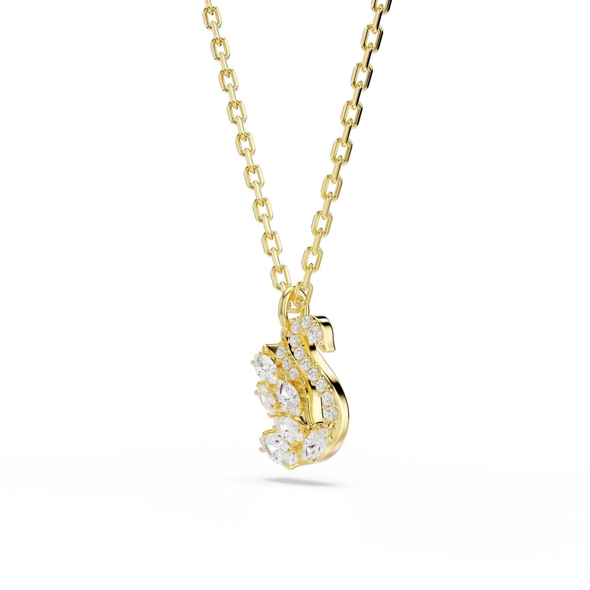 Swan pendant, Mixed cuts, Swan, White, 18K gold finish -Swarovski
