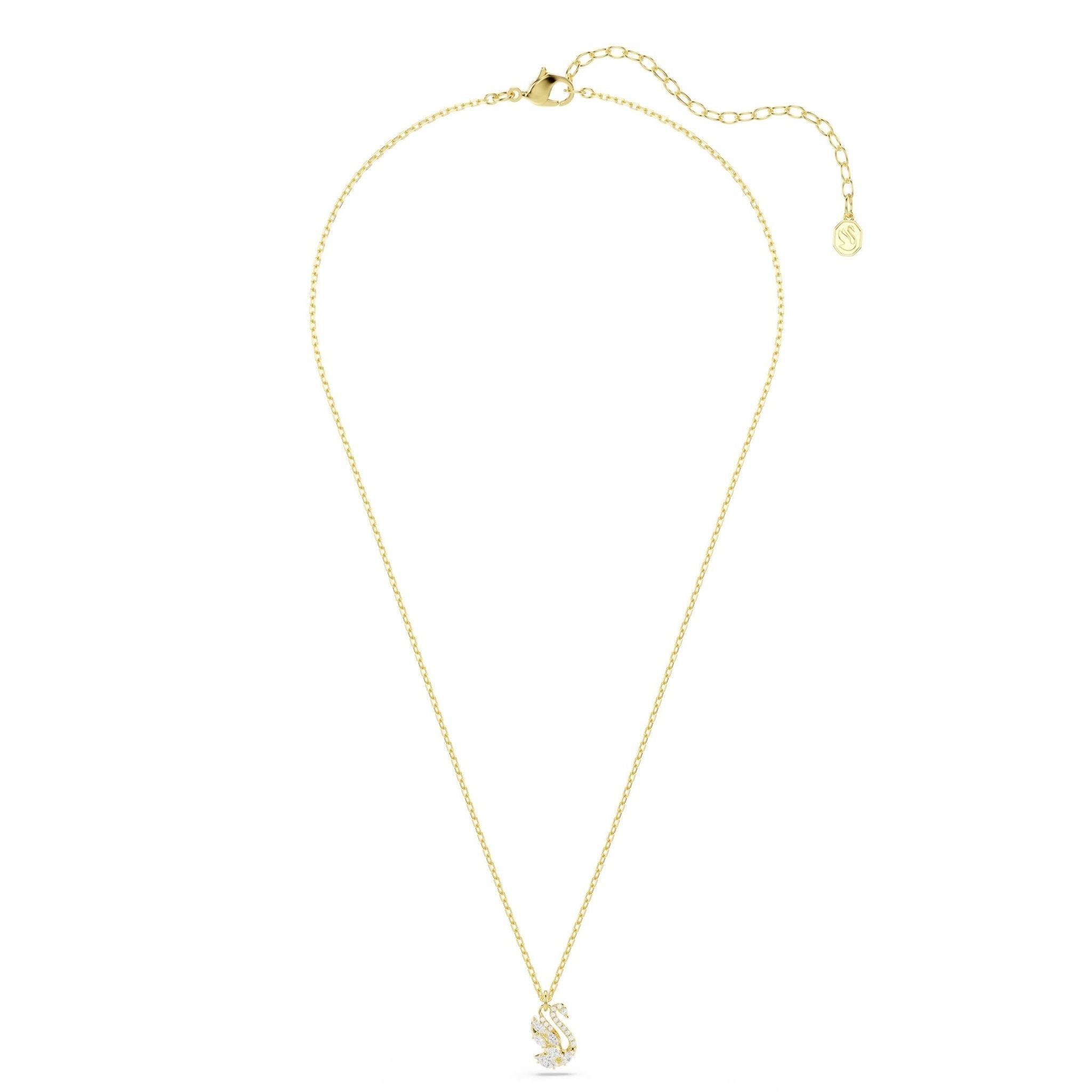 Swan pendant, Mixed cuts, Swan, White, 18K gold finish -Swarovski