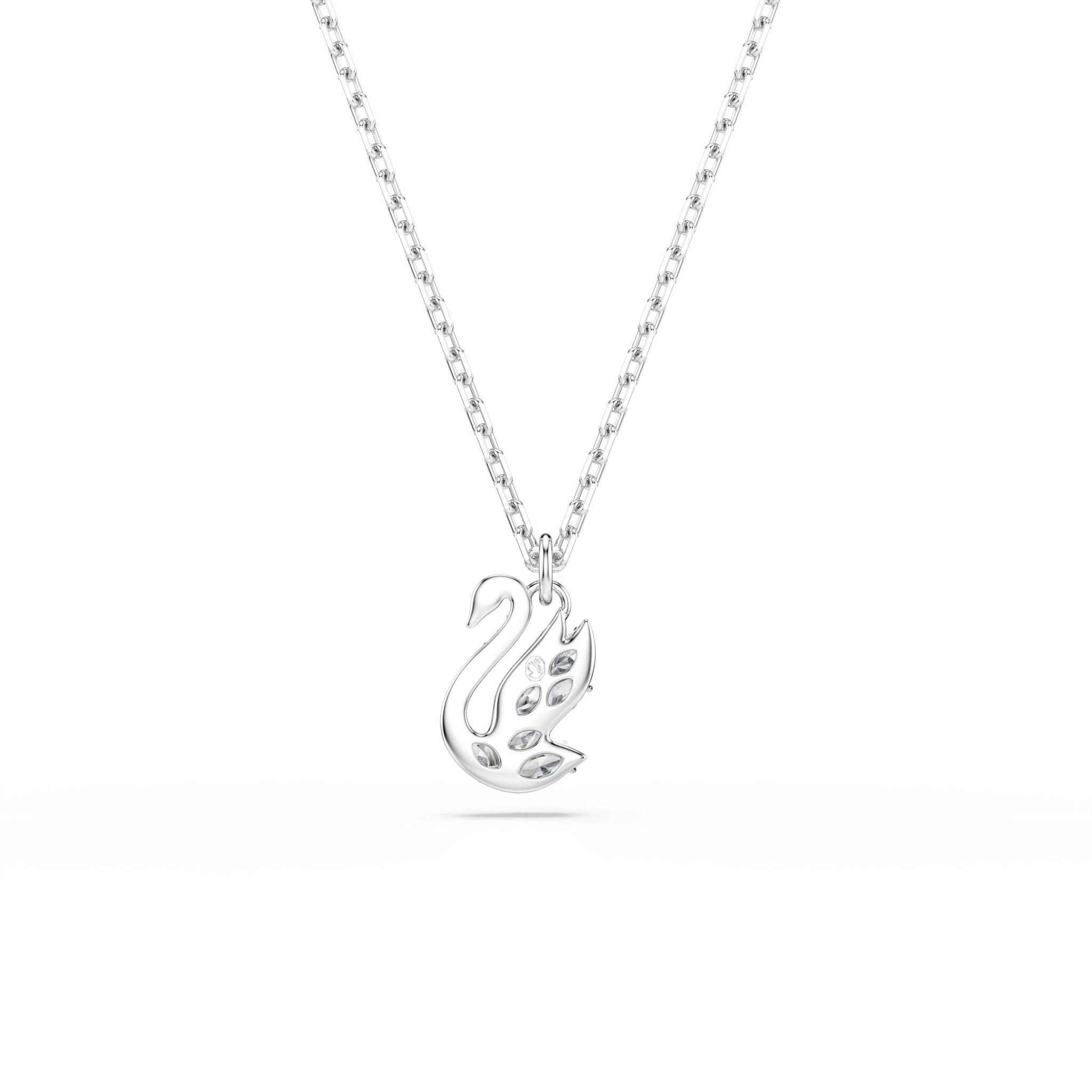 Swan pendant, Mixed cuts, Swan, White, Rhodium plated -Swarovski