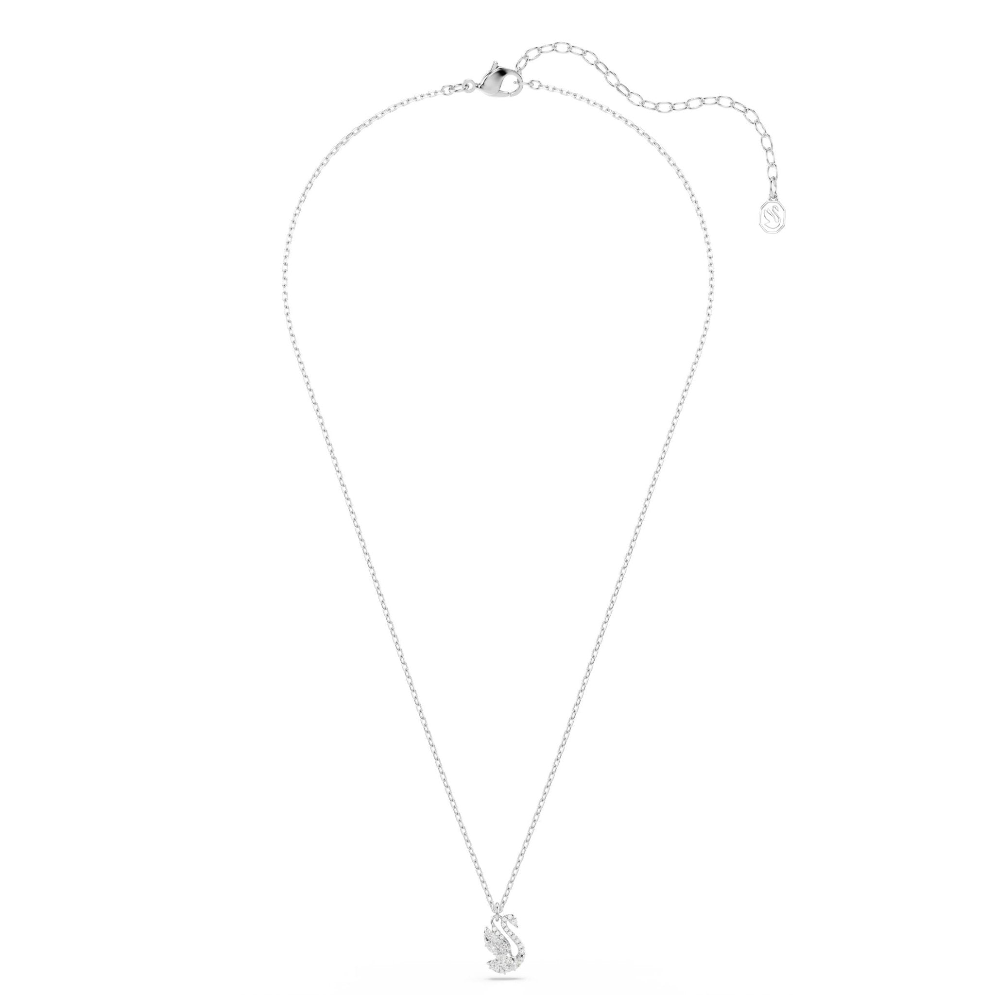 Swan pendant, Mixed cuts, Swan, White, Rhodium plated -Swarovski