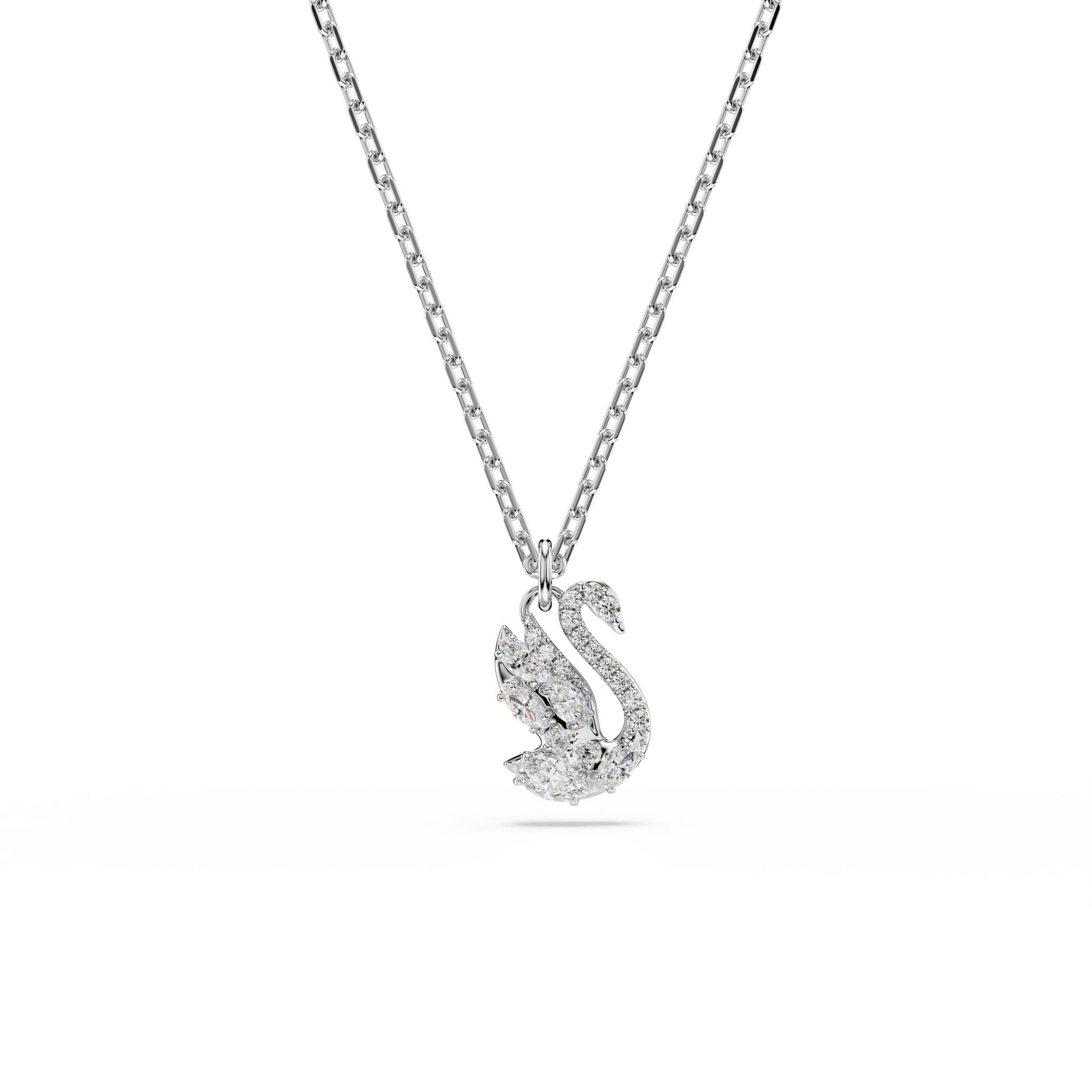Swan pendant, Mixed cuts, Swan, White, Rhodium plated -Swarovski