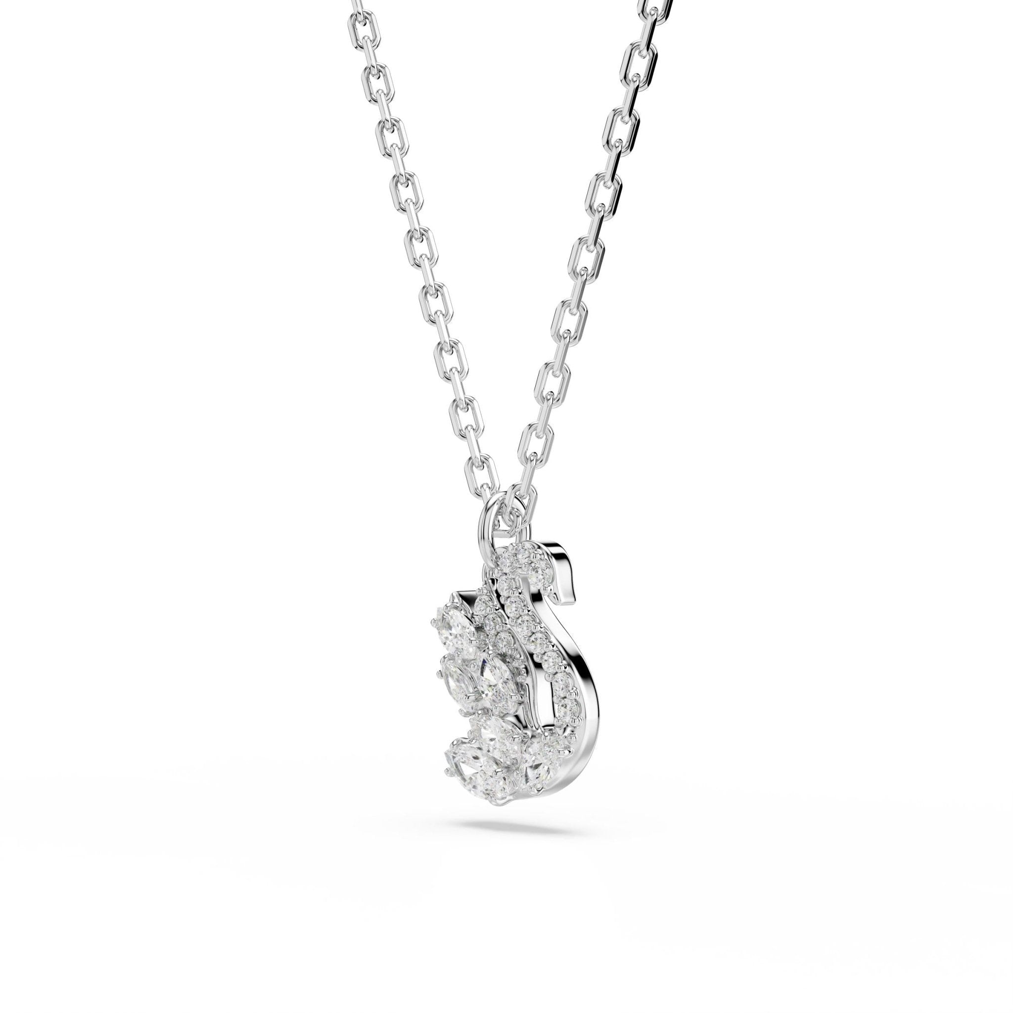 Swan pendant, Mixed cuts, Swan, White, Rhodium plated -Swarovski