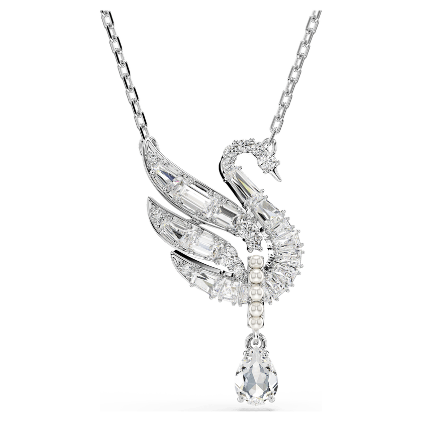 Swan Vienna pendant, White, Rhodium plated -Swarovski