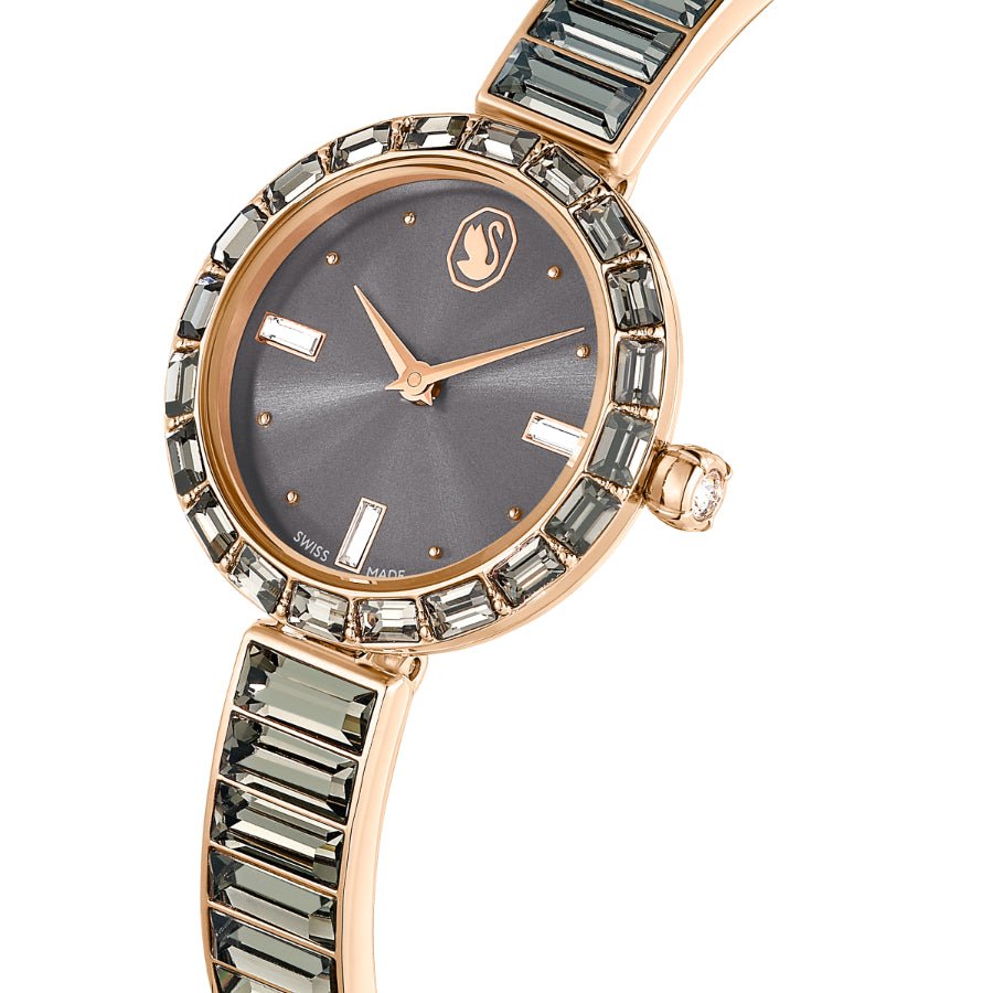 Swarosvki Matrix Bangle Watch, Swiss Made, Crystal Bracelet, Gray, Rose Gold-tone Finish -Swarovski
