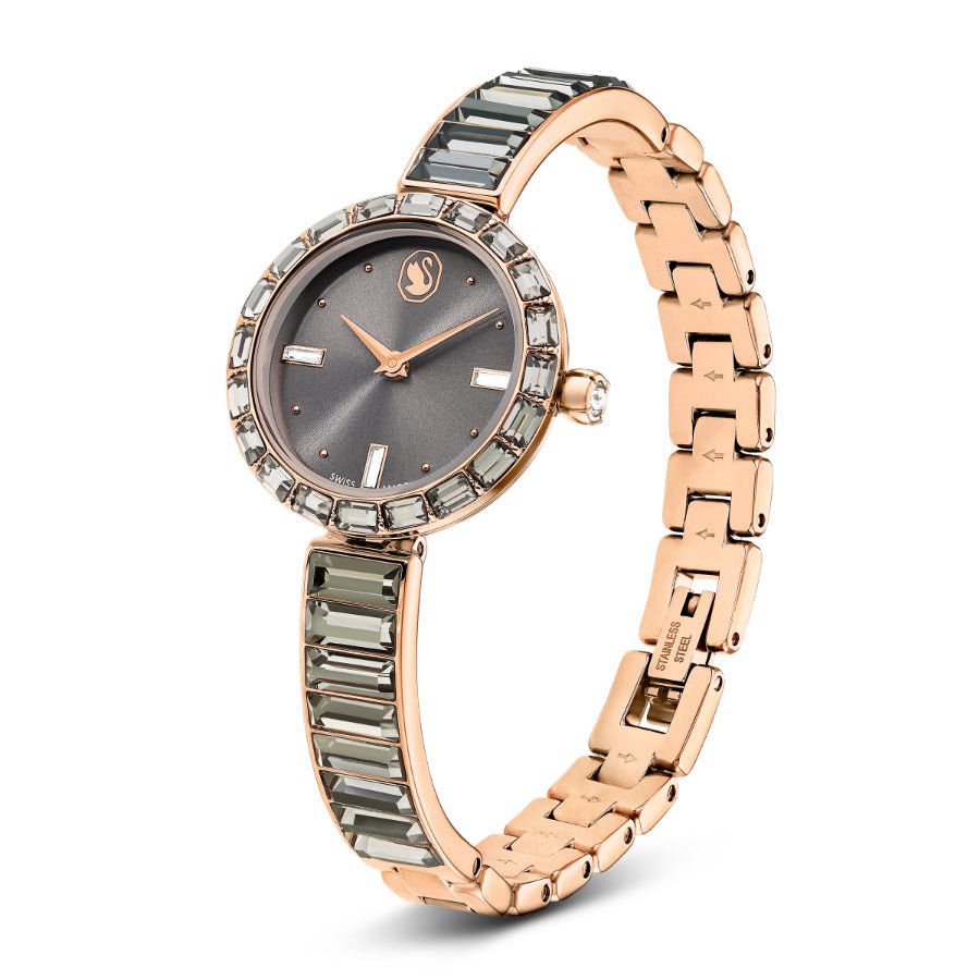 Swarosvki Matrix Bangle Watch, Swiss Made, Crystal Bracelet, Gray, Rose Gold-tone Finish -Swarovski