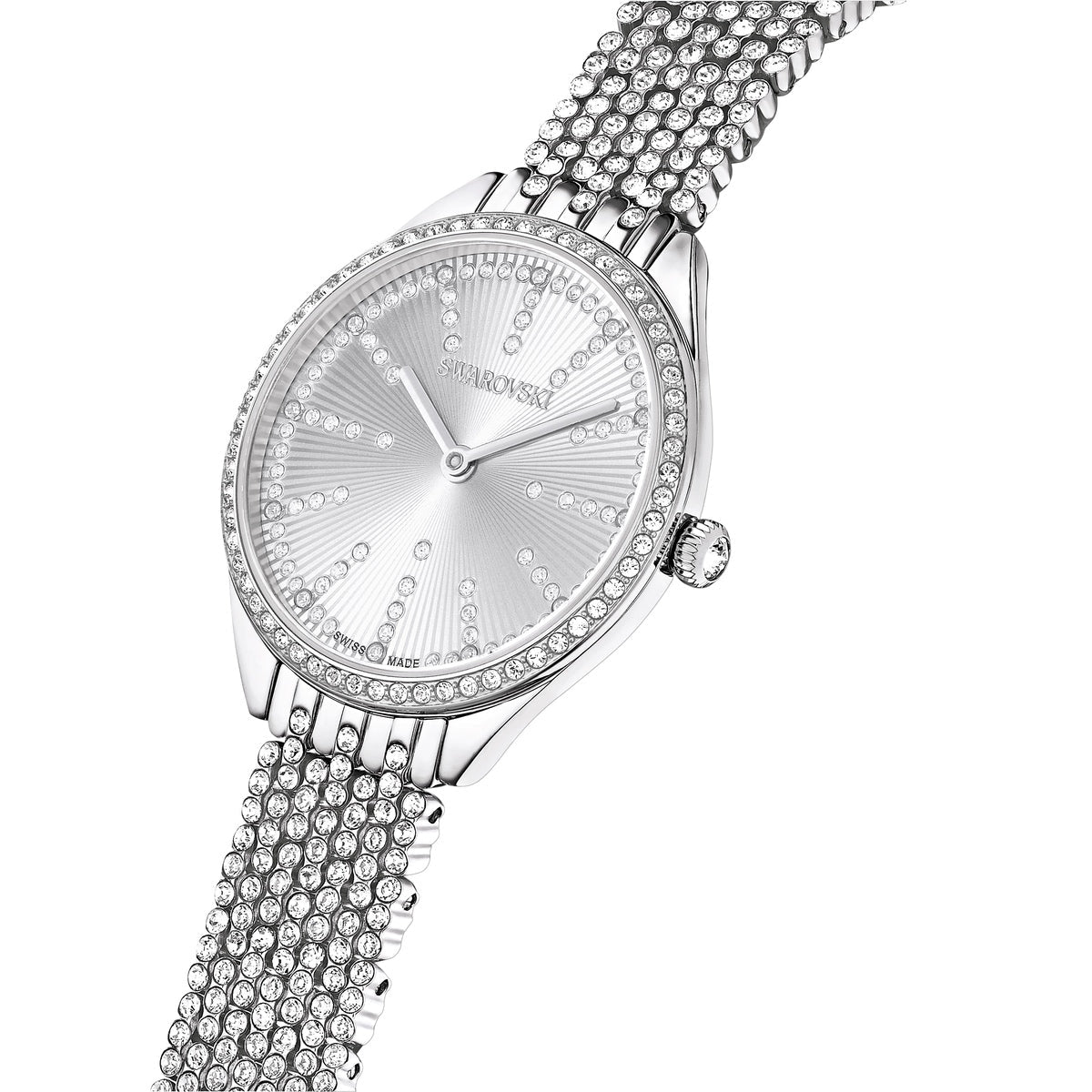 Swarovski Attract watch, Swiss Made, Full pavé, Crystal bracelet, Silver tone -Swarovski