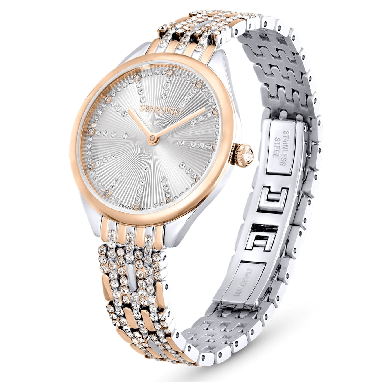 Swarovski Attract watch, Swiss Made, Pavé, Crystal bracelet, Rose plated -Swarovski