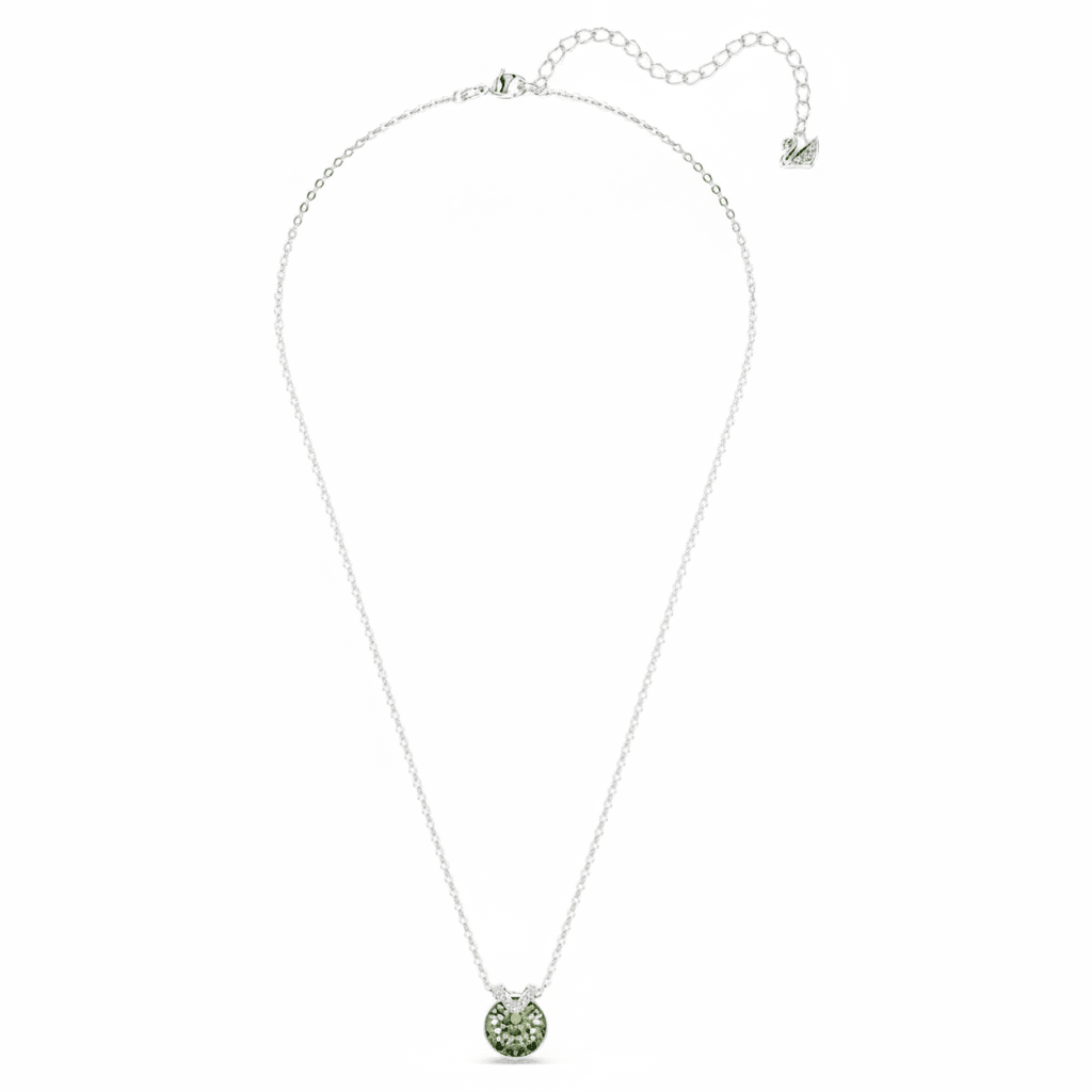 Swarovski Bella V Pendant Round Cut, Green, Rhodium Plated -Swarovski