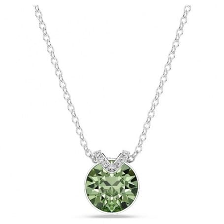Swarovski Bella V Pendant Round Cut, Green, Rhodium Plated -Swarovski