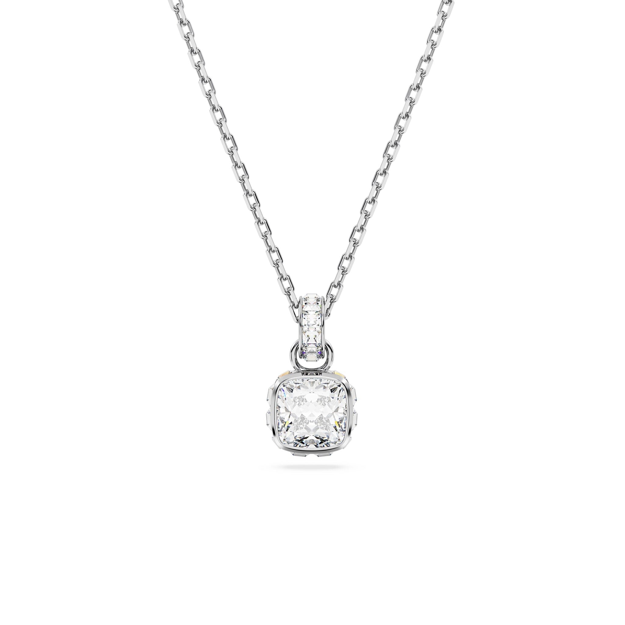 Swarovski Birthstone Pendant, Square Cut, April, White,Rhodium plated -Swarovski