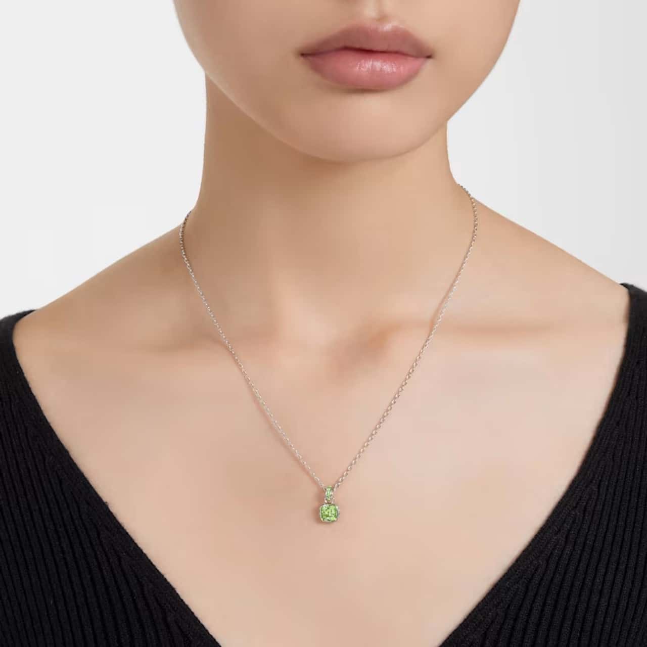 Swarovski Birthstone Pendant, Square Cut, August, Green, Rhodium Plated -Swarovski