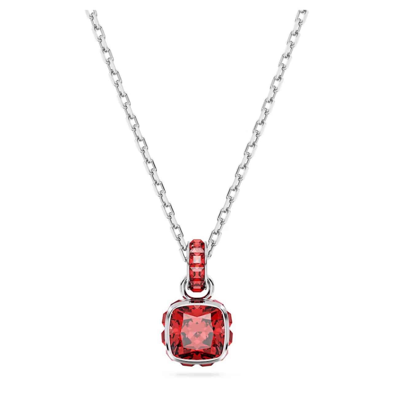 Swarovski Birthstone Pendant, Square Cut, July, Red, Rhodium plated -Swarovski