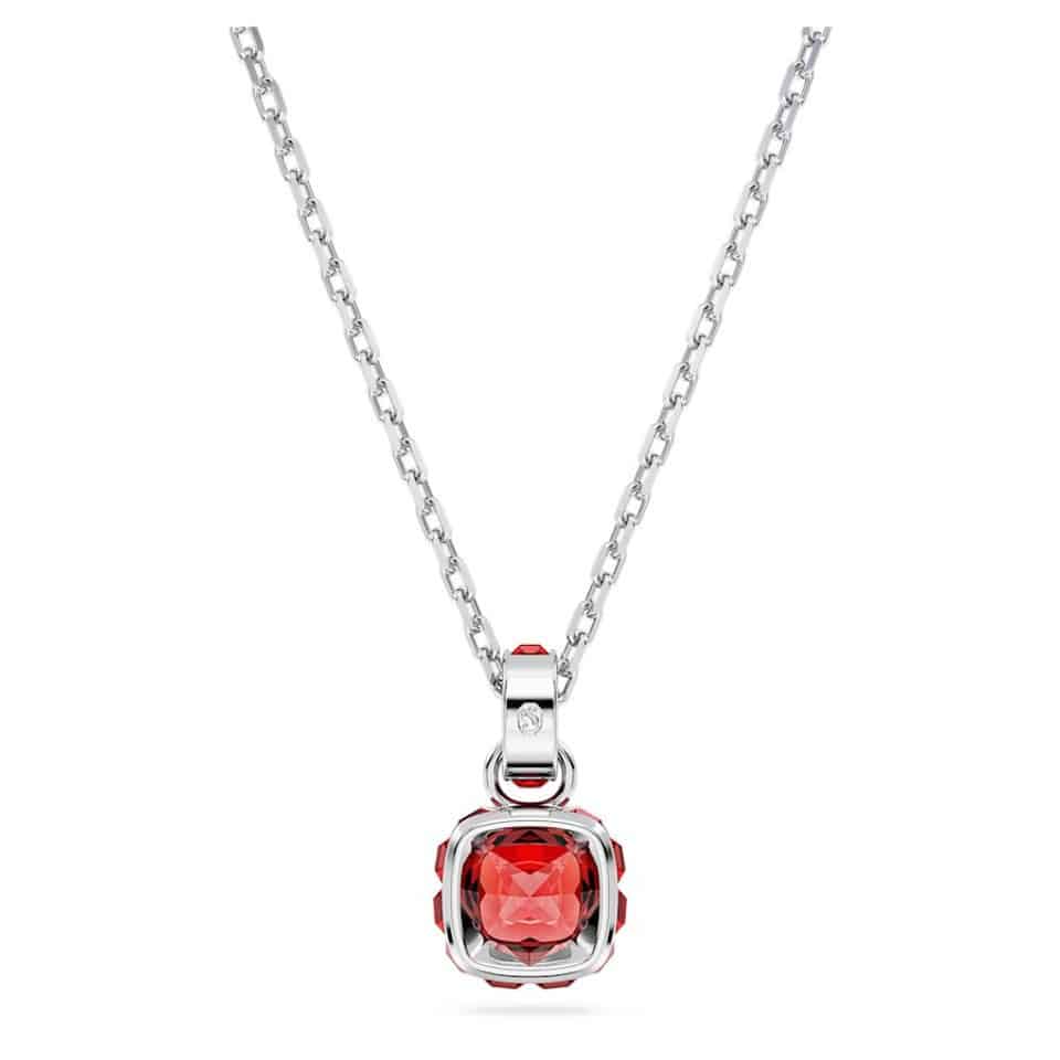Swarovski Birthstone Pendant, Square Cut, July, Red, Rhodium plated -Swarovski