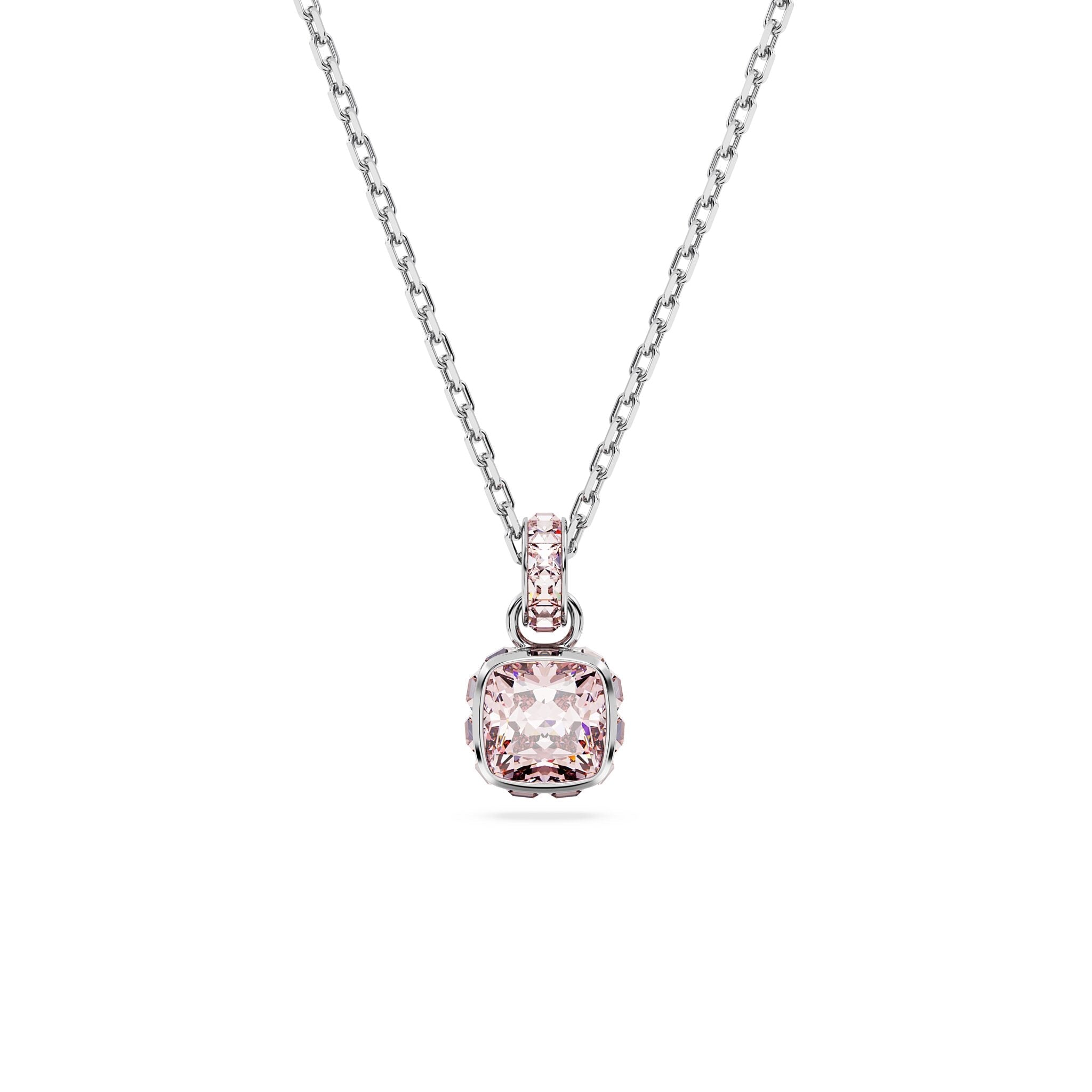Swarovski Birthstone Pendant, Square Cut, June, Pink, Rhodium Plated -Swarovski