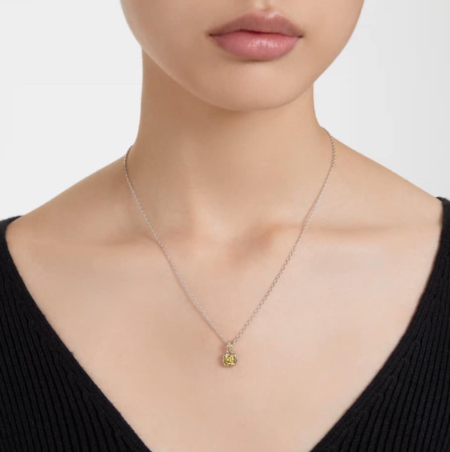 Swarovski Birthstone Pendant, Square Cut, November, Yellow , Rhodium plated -Swarovski