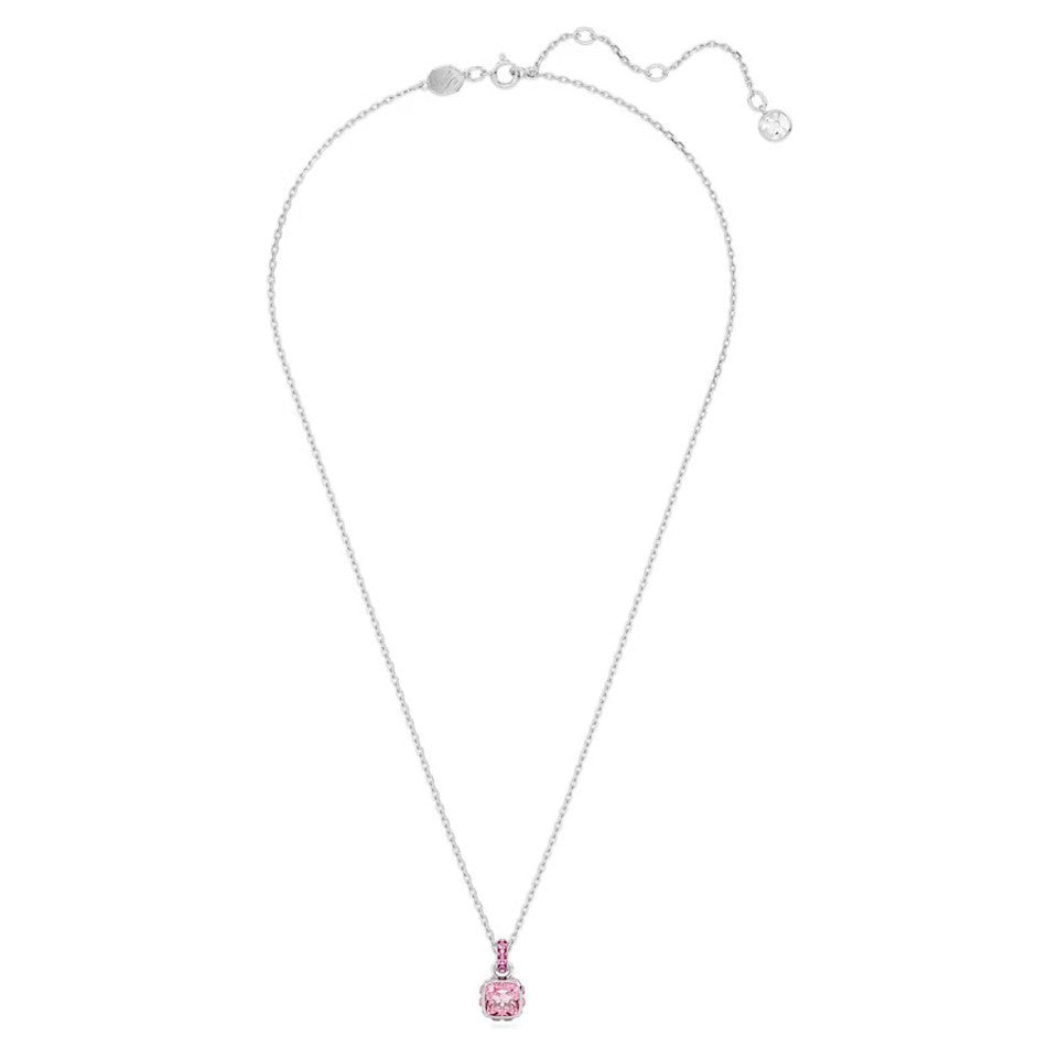 Swarovski Birthstone Pendant, Square Cut, October, Pink, Rhodium Plated -Swarovski