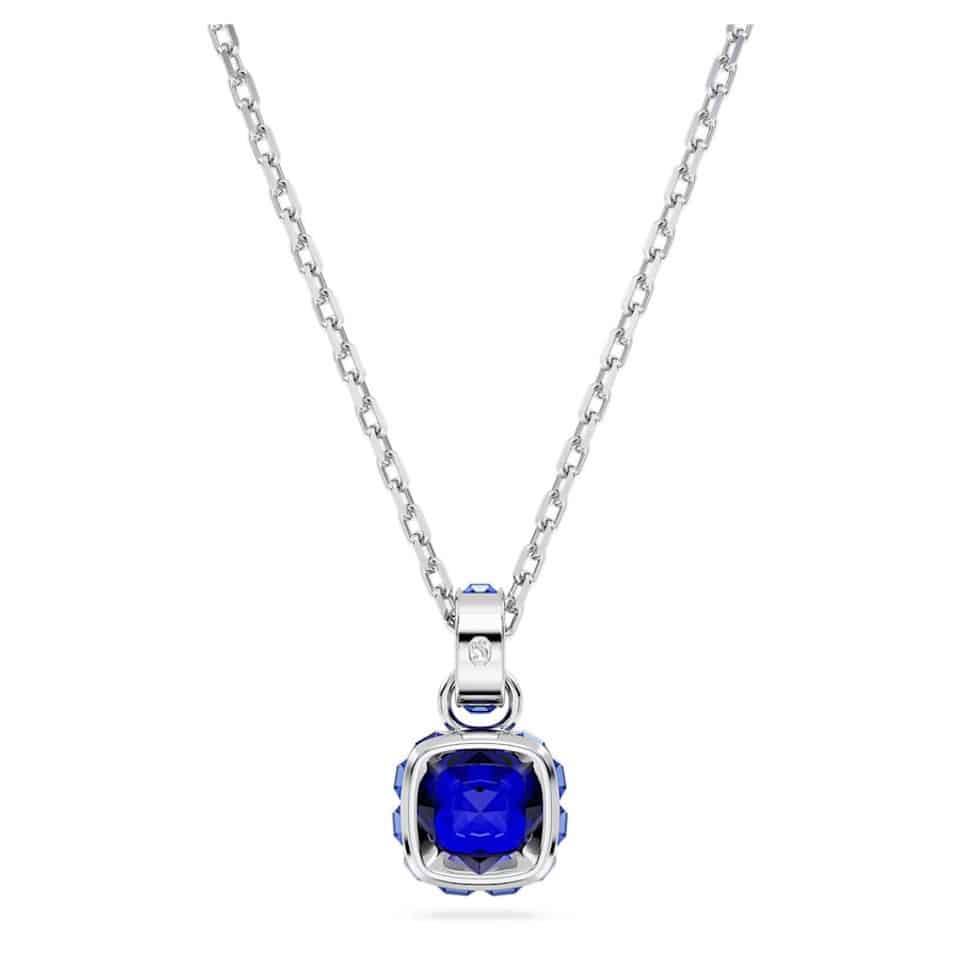 Swarovski Birthstone Pendant, Square Cut, September, Blue, Rhodium plated -Swarovski
