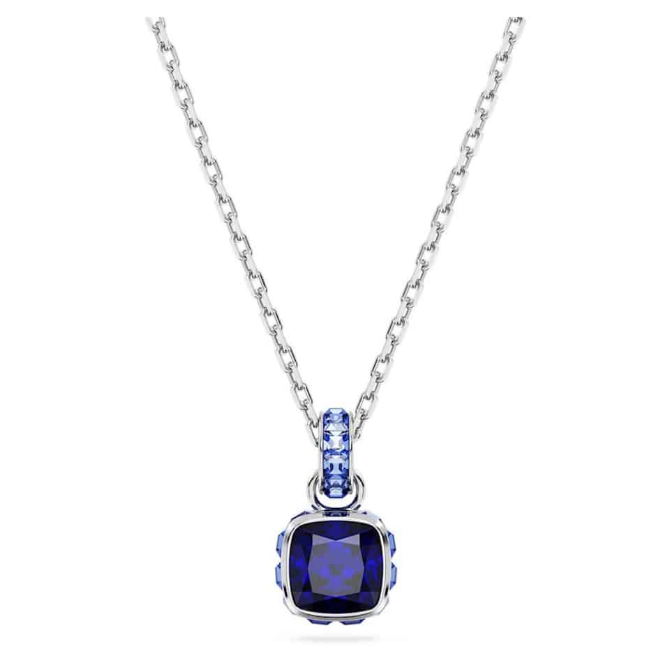 Swarovski Birthstone Pendant, Square Cut, September, Blue, Rhodium plated -Swarovski