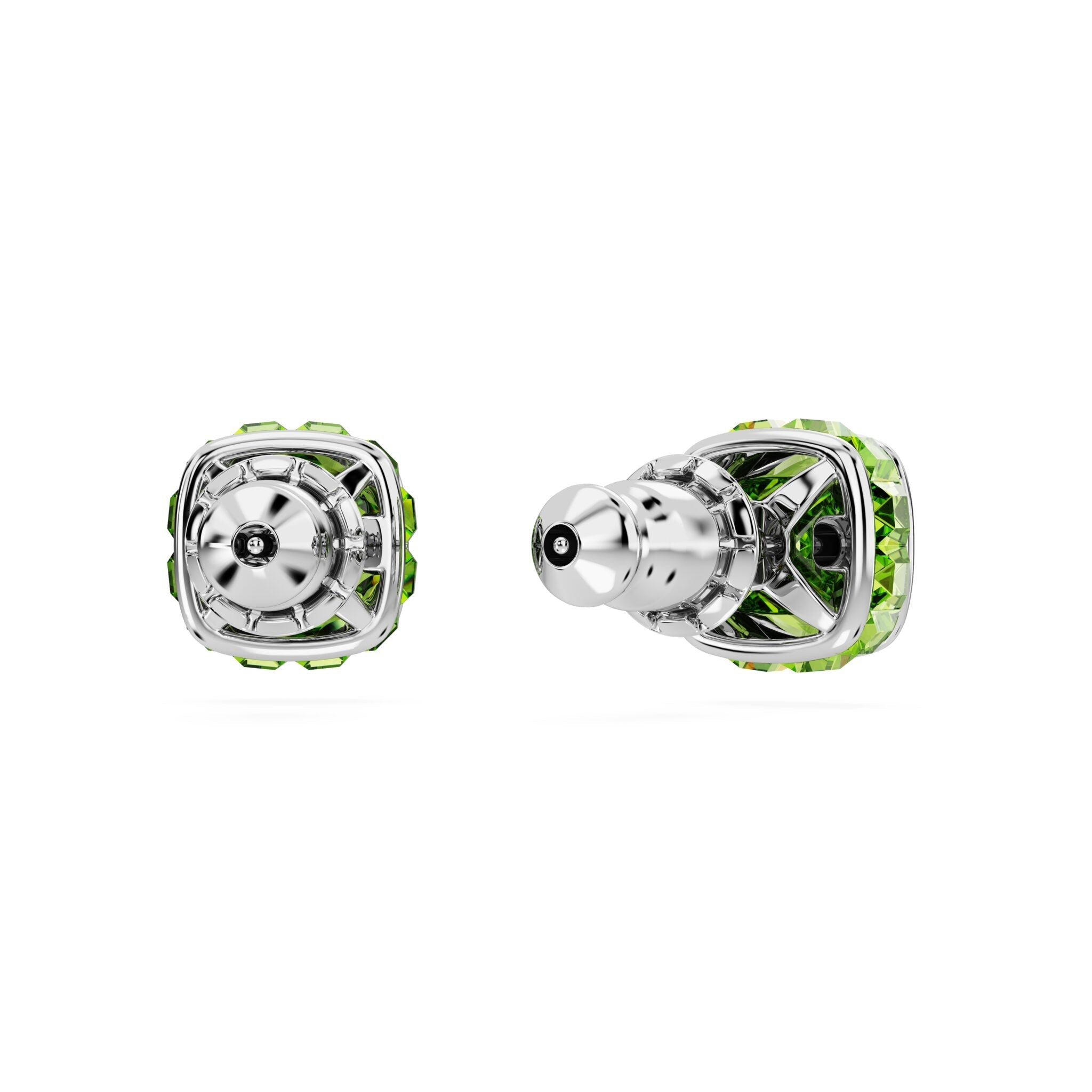 Swarovski Birthstone Stud Earrings, Square Cut, August, Green , Rhodium Plated -Swarovski