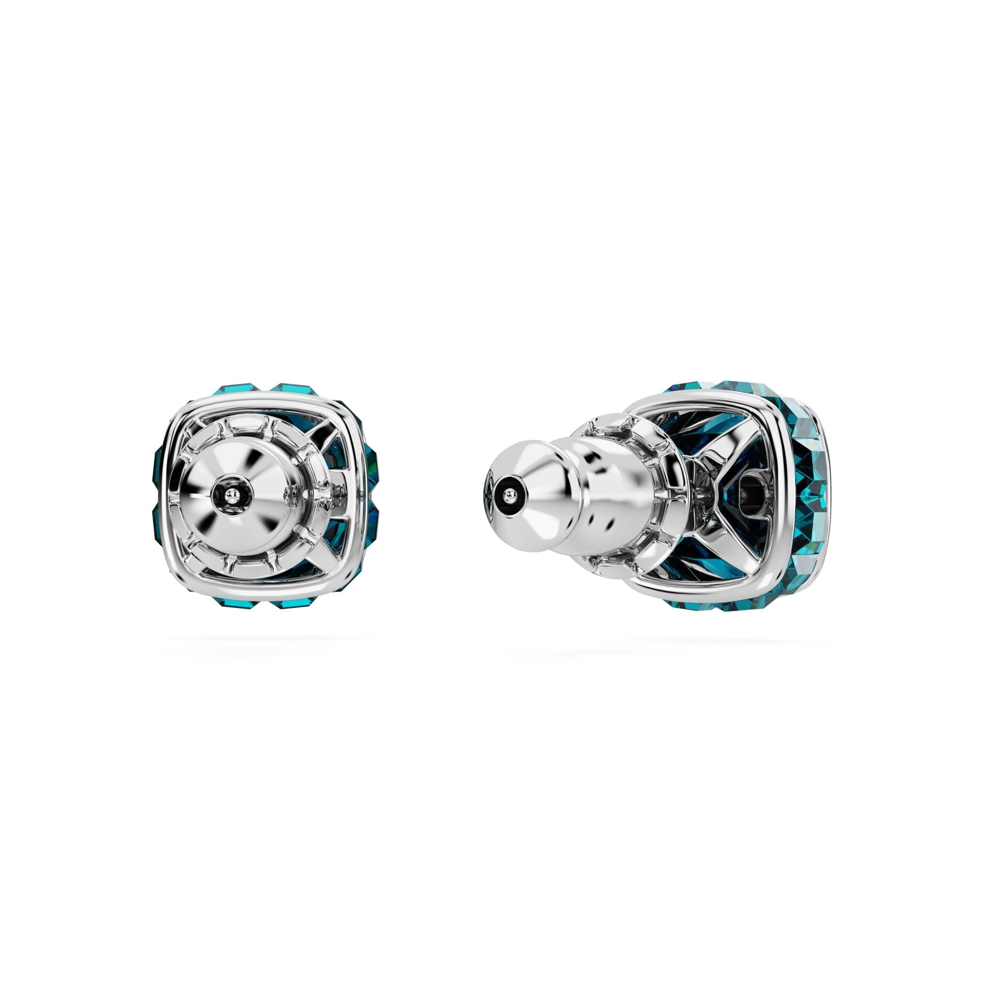 Swarovski Birthstone Stud Earrings, Square Cut, December, Blue , Rhodium Plated -Swarovski