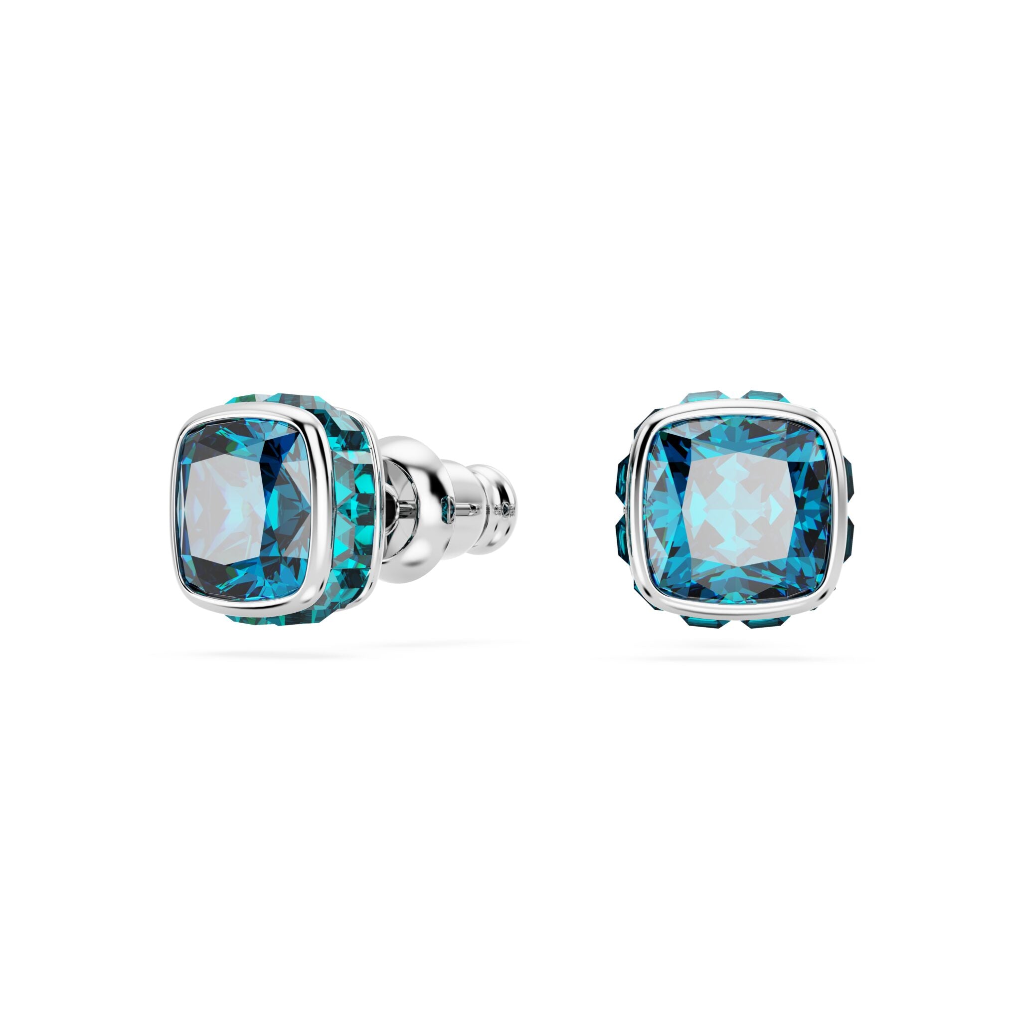 Swarovski Birthstone Stud Earrings, Square Cut, December, Blue , Rhodium Plated -Swarovski