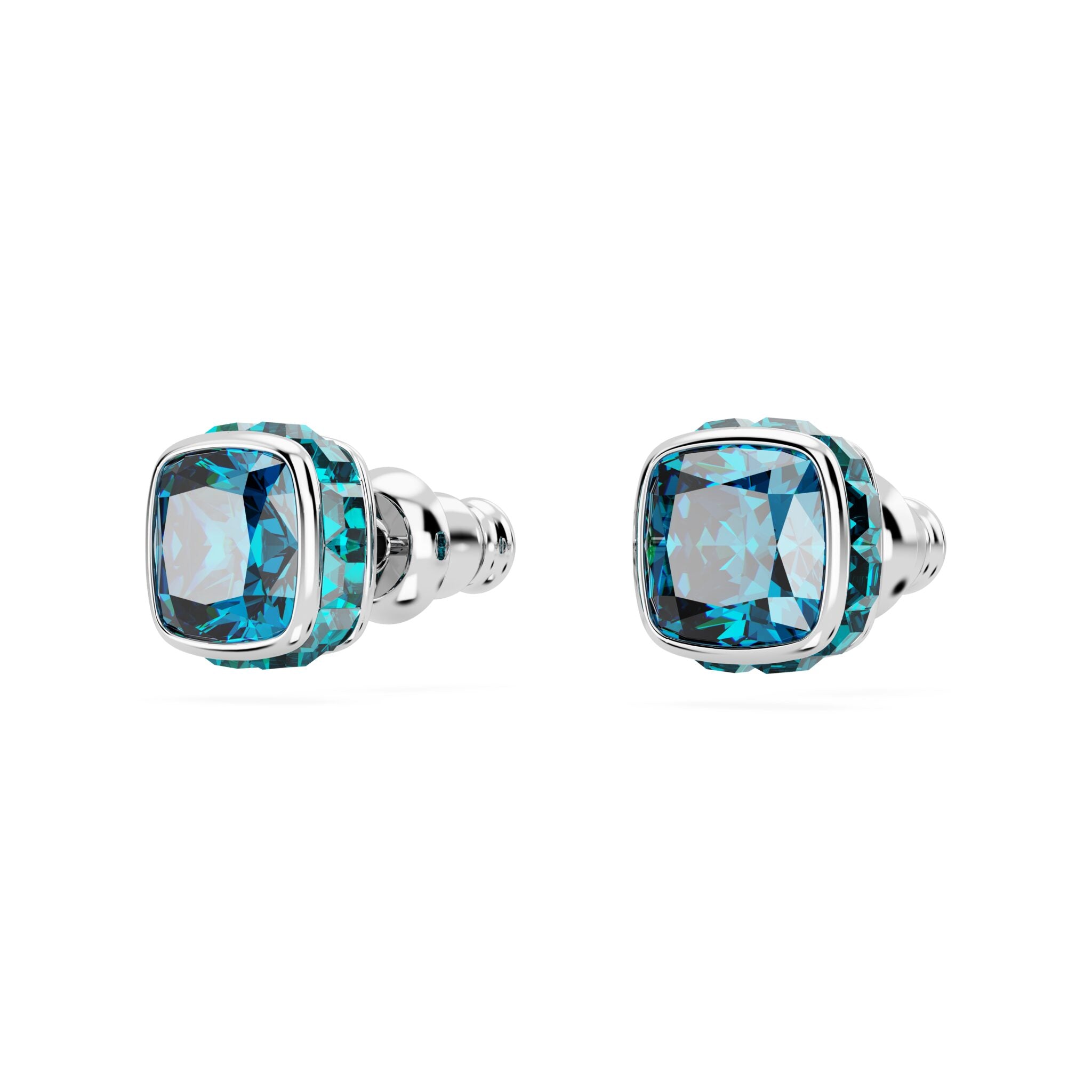 Swarovski Birthstone Stud Earrings, Square Cut, December, Blue , Rhodium Plated -Swarovski