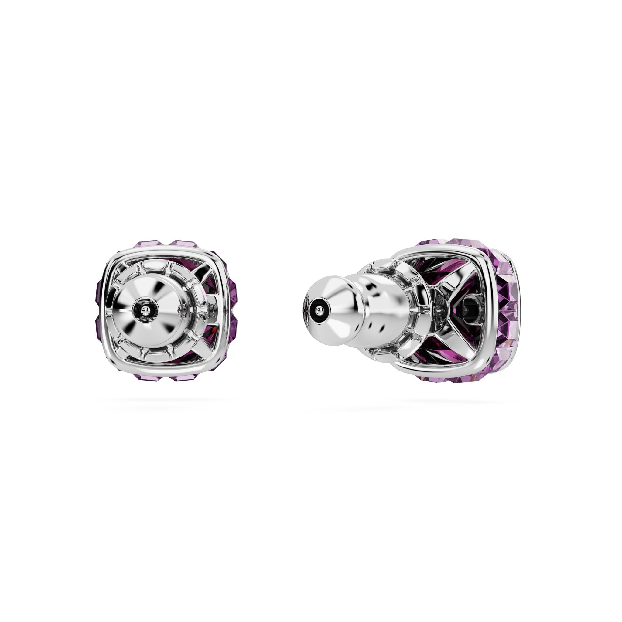 Swarovski Birthstone Stud Earrings, Square Cut, February, Purple ,Rhodium Plated -Swarovski