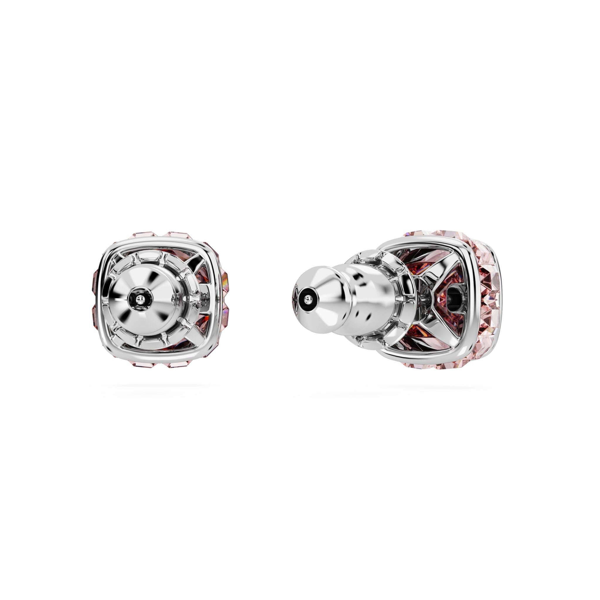 Swarovski Birthstone Stud Earrings, Square Cut, June, Pink ,Rhodium Plated -Swarovski