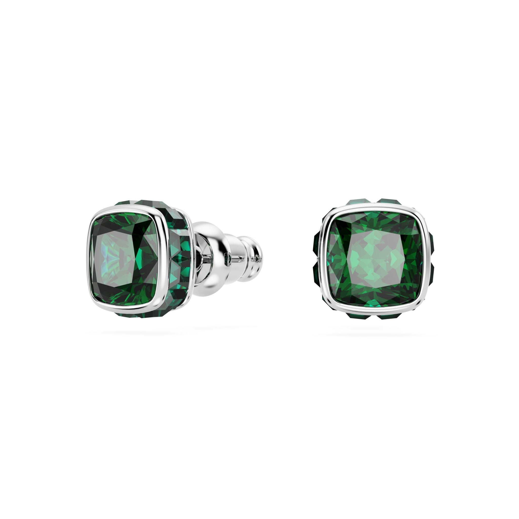 Swarovski Birthstone Stud Earrings, Square Cut ,May, Green, Rhodium Plated -Swarovski