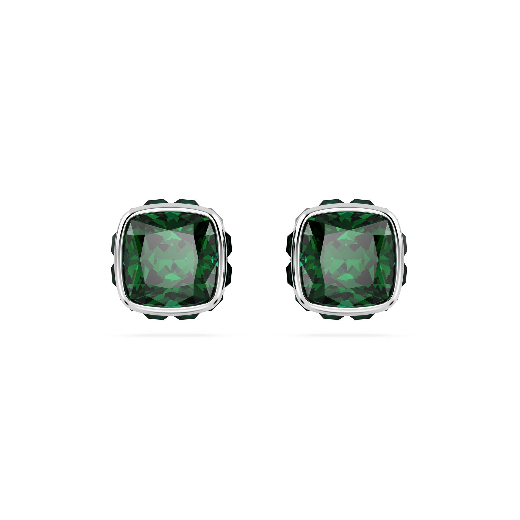 Swarovski Birthstone Stud Earrings, Square Cut ,May, Green, Rhodium Plated -Swarovski