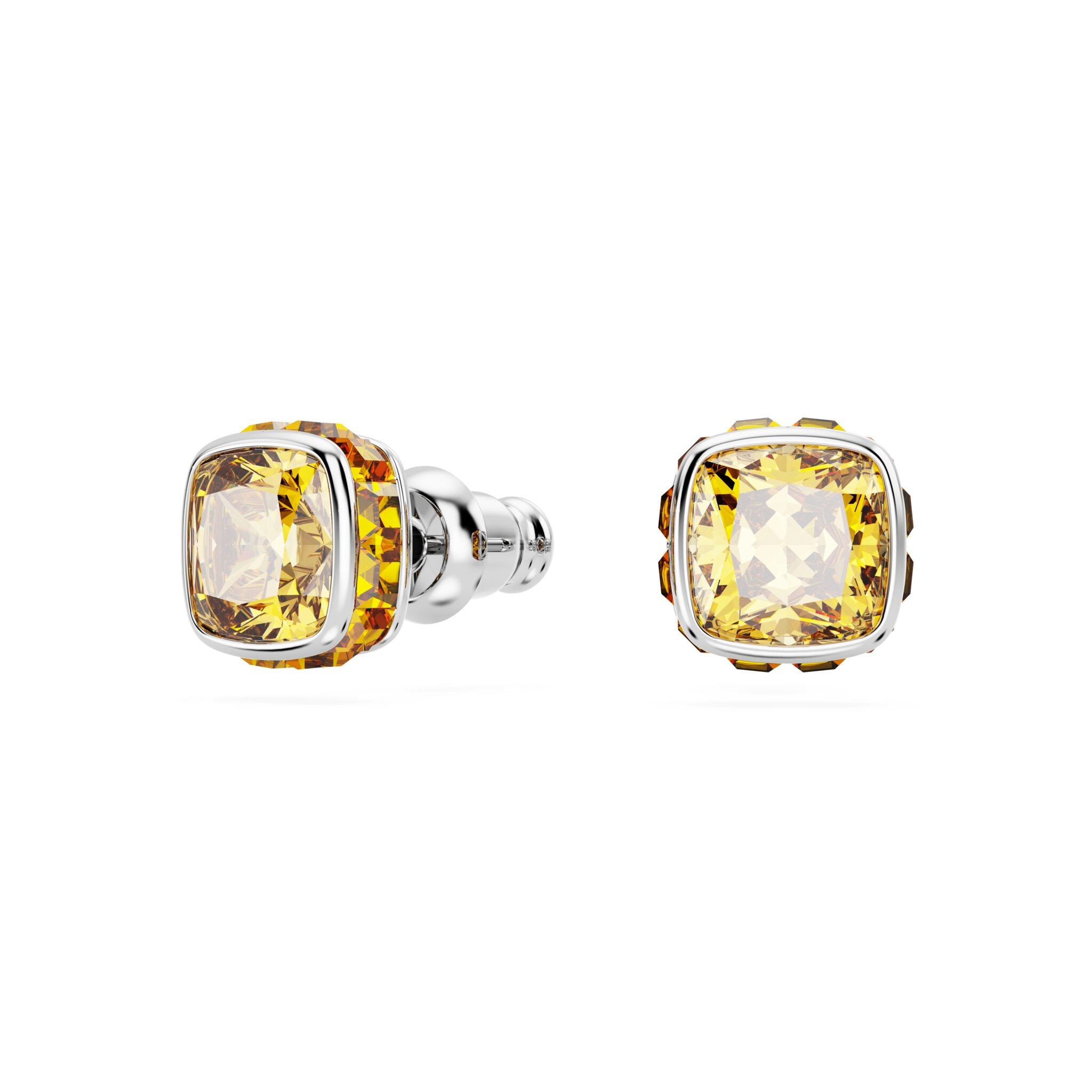 Swarovski Birthstone Stud Earrings, Square Cut, November ,Yellow ,Rhodium Plated -Swarovski