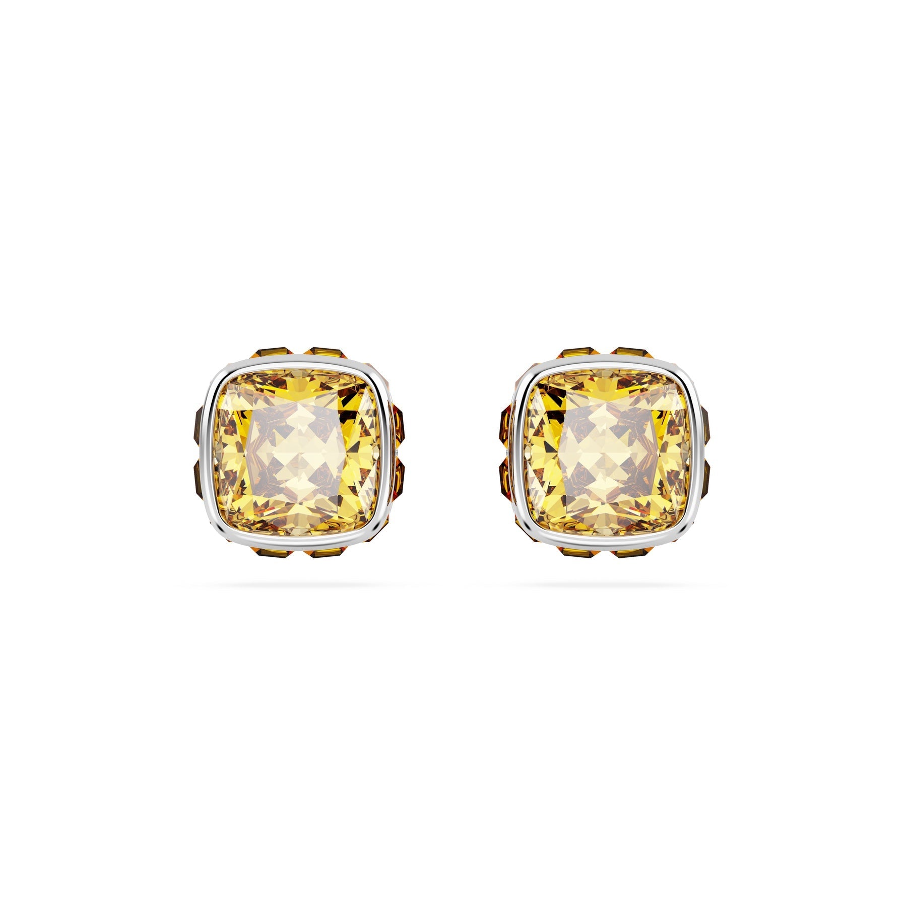 Swarovski Birthstone Stud Earrings, Square Cut, November ,Yellow ,Rhodium Plated -Swarovski