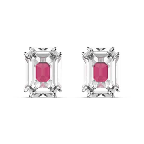 Swarovski Chroma Stud Earrings Octagon Cut, Pink, Rhodium Plated -Swarovski