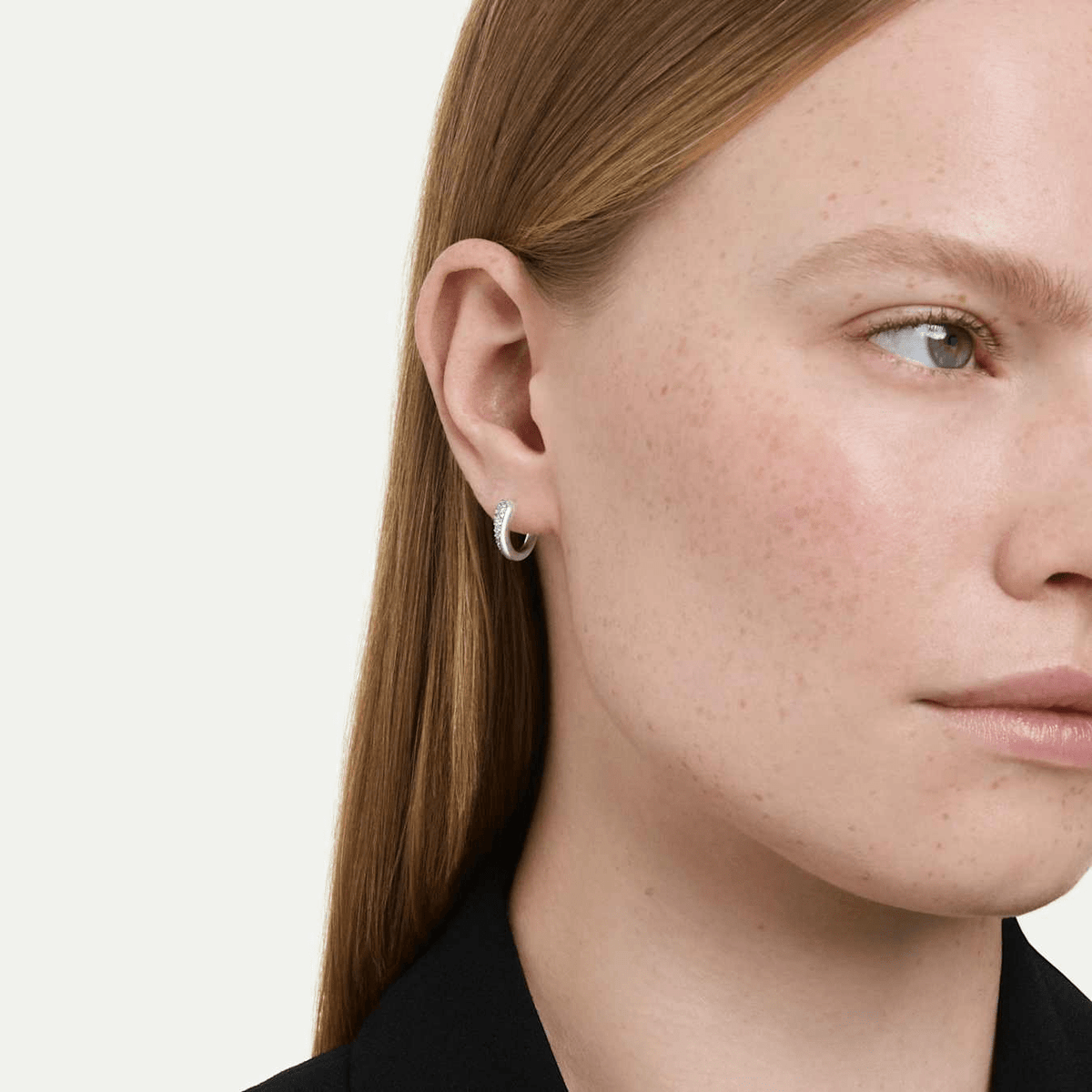 Swarovski Classica drop and hoop earrings, Round cut, White, Sterling silver -Swarovski