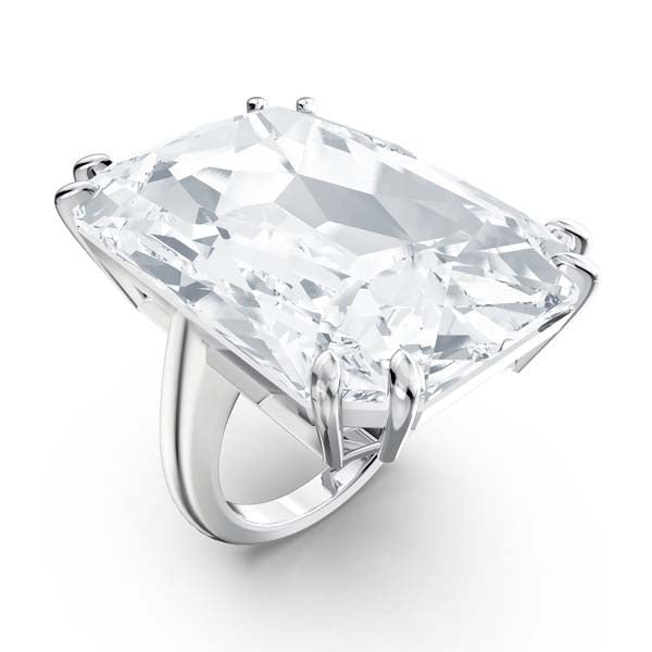 Swarovski Cocktail Ring Oversized Crystal, White , Rhodium Plated -Swarovski