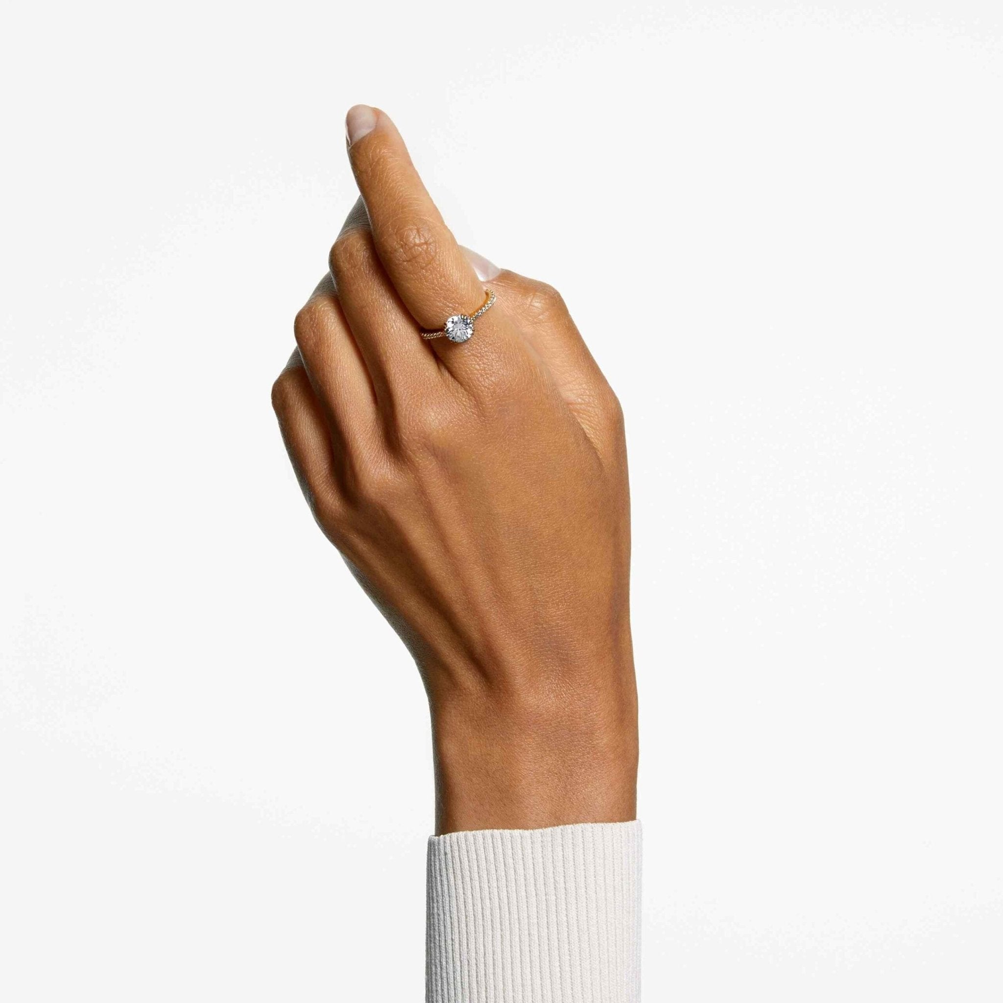 Swarovski Constella Cocktail Ring M Round Cut Pavé White Gold Tone Plated -Swarovski