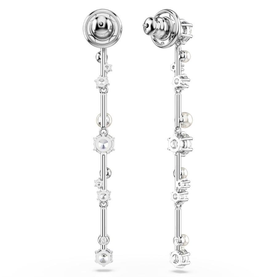 Swarovski Constella Drop Earrings, Crystal Pearl, Round Cuts, White, Rhodium Plated -Swarovski