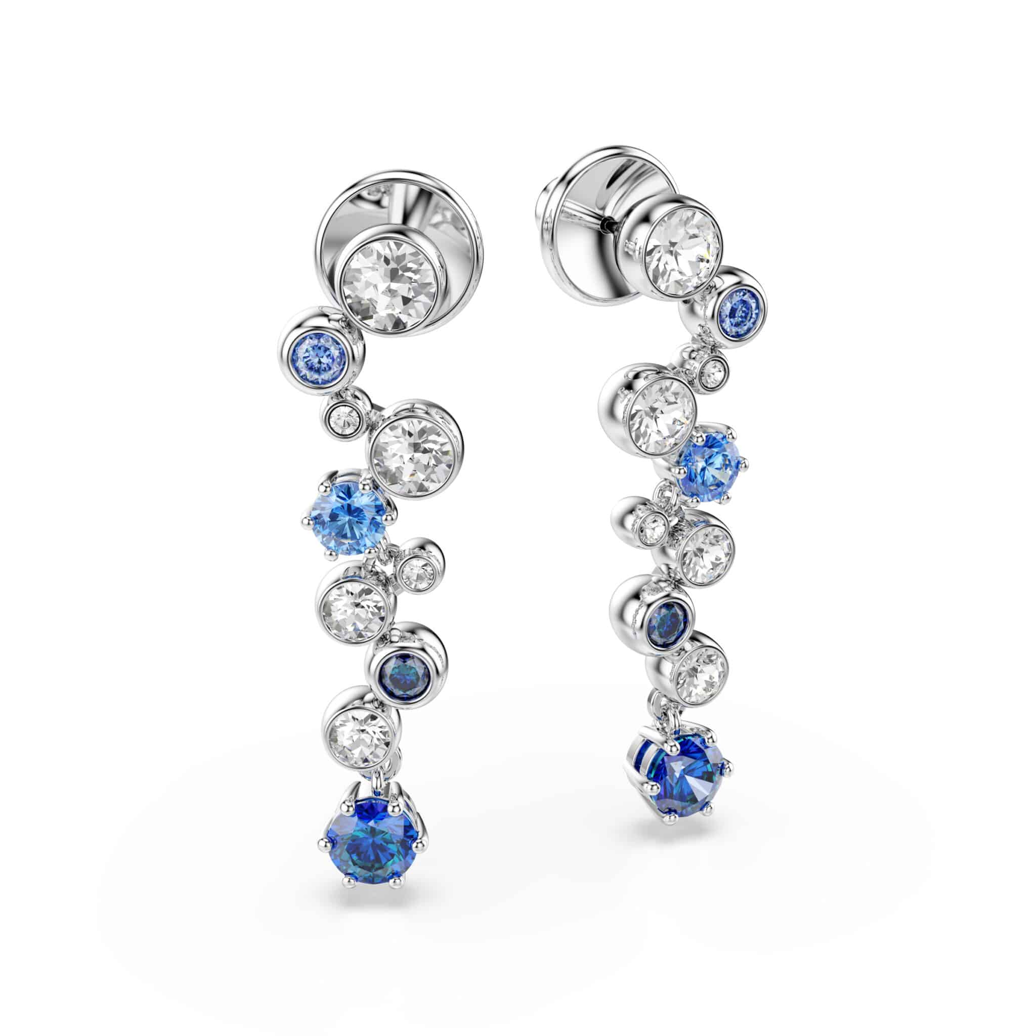 Swarovski Constella Drop Earrings, Mixed Cuts, Blue, Rhodium Plated -Swarovski